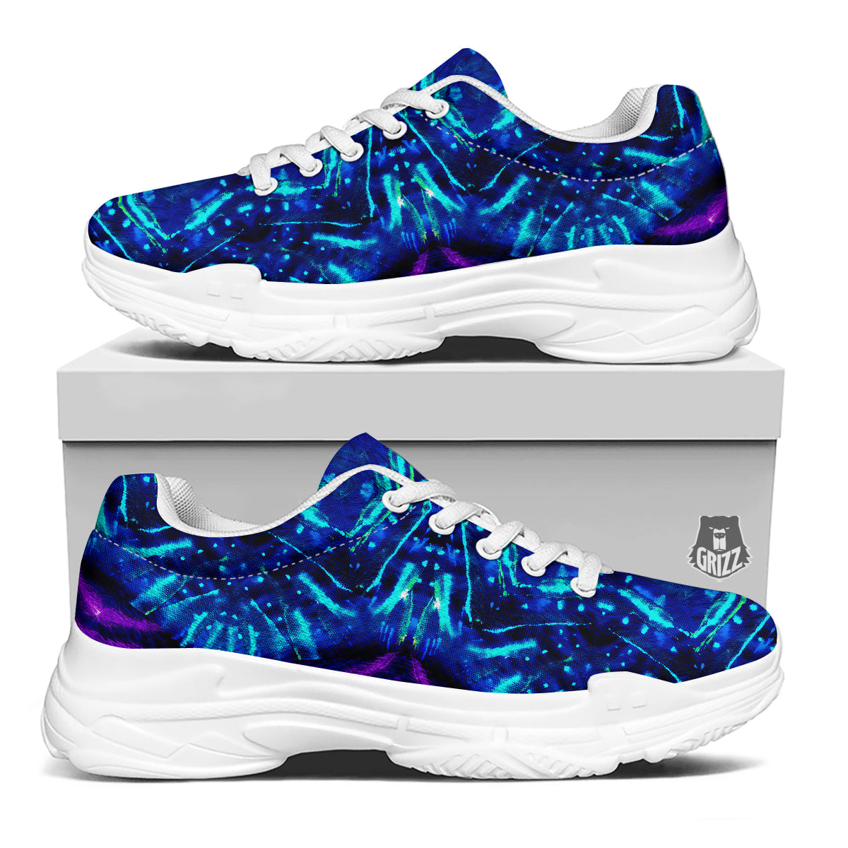 Psychedelic Watercolor Print Pattern White Chunky Shoes-grizzshop
