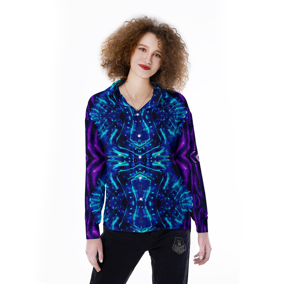 Psychedelic Watercolor Print Pattern Women's Long Sleeve Shirts-grizzshop