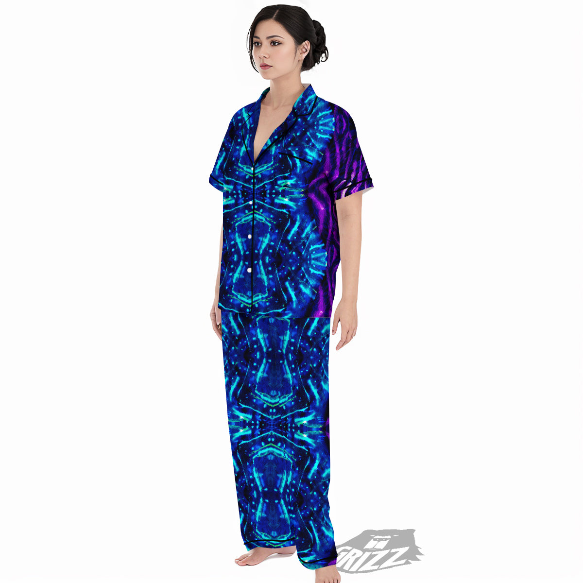 Psychedelic Watercolor Print Pattern Women's Pajamas Set-grizzshop