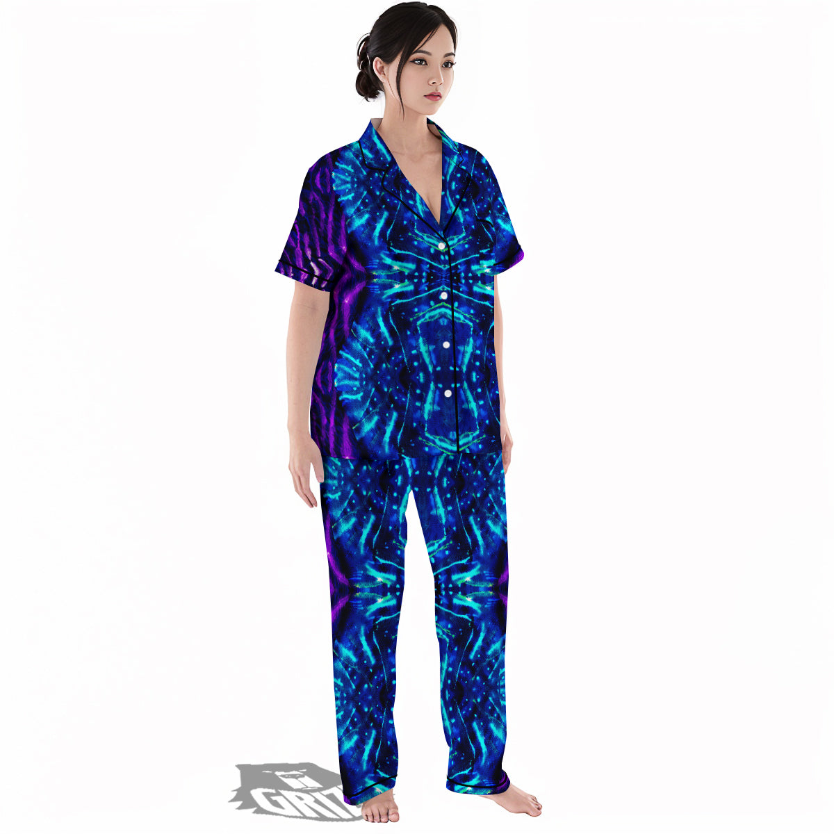 Psychedelic Watercolor Print Pattern Women's Pajamas Set-grizzshop