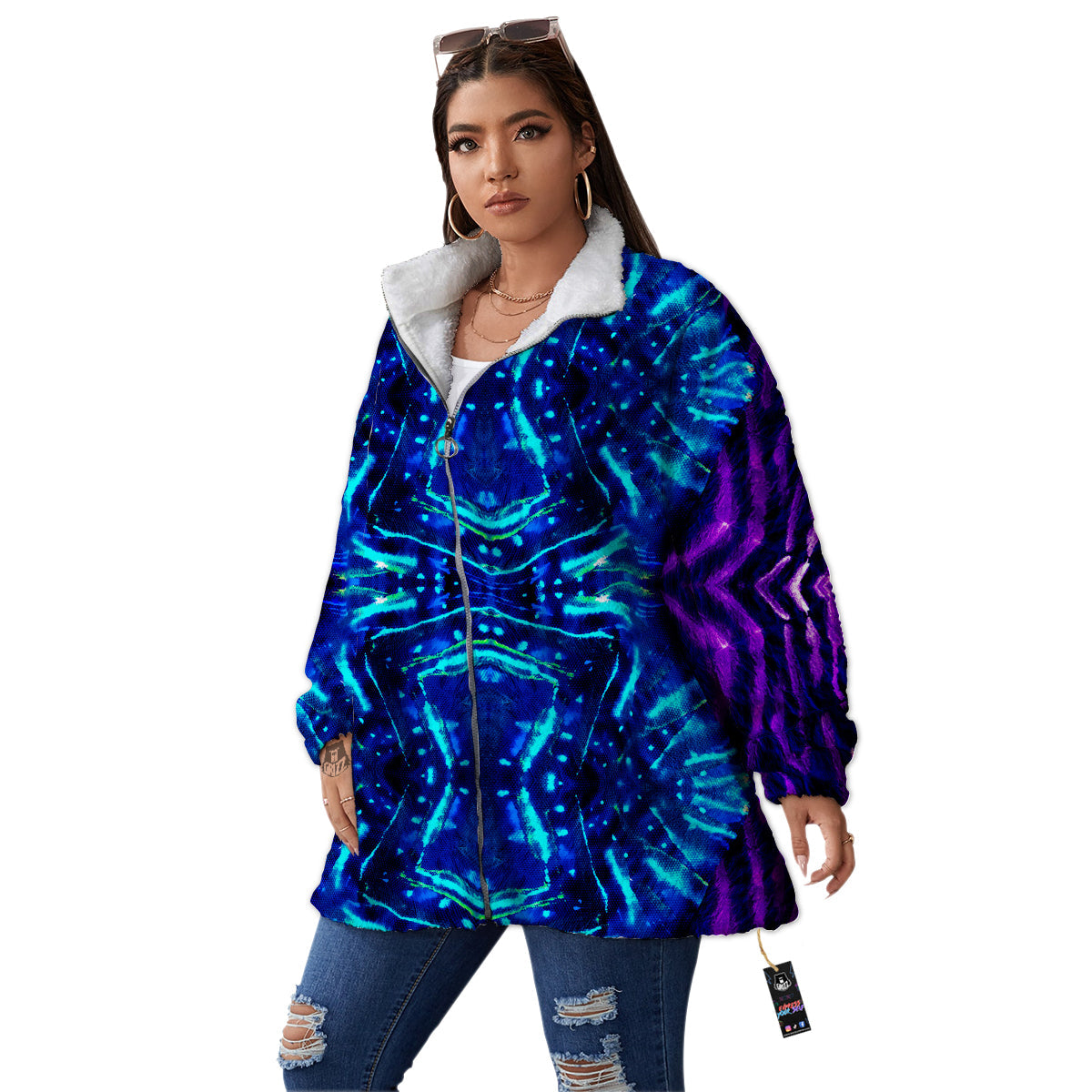 Psychedelic Watercolor Print Pattern Women's Sherpa Jacket-grizzshop