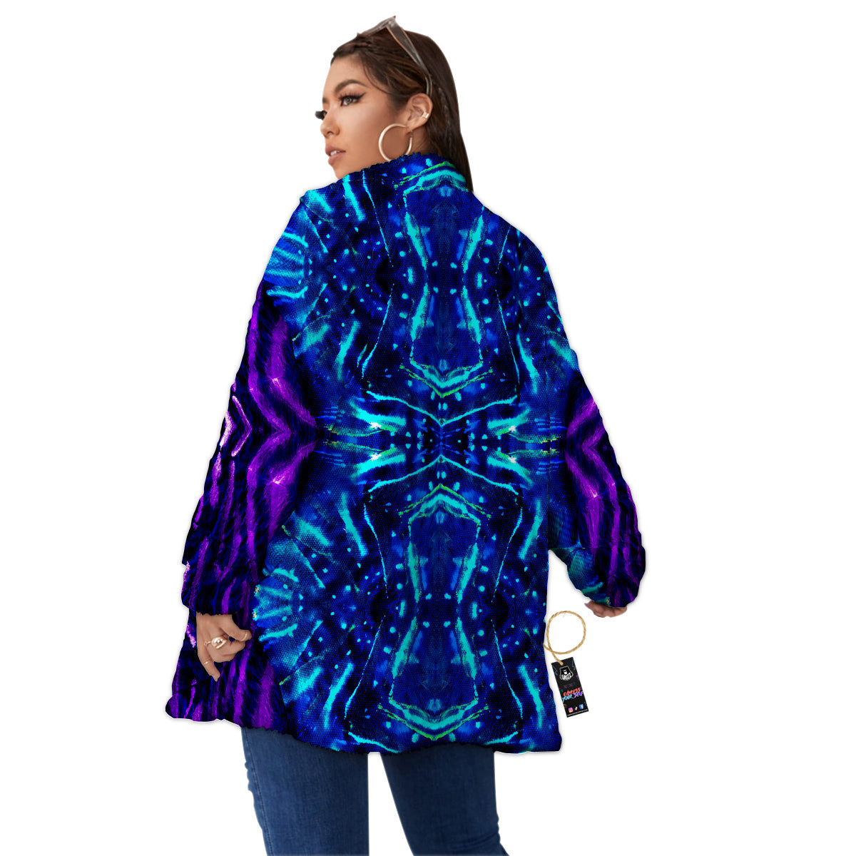 Psychedelic Watercolor Print Pattern Women's Sherpa Jacket-grizzshop