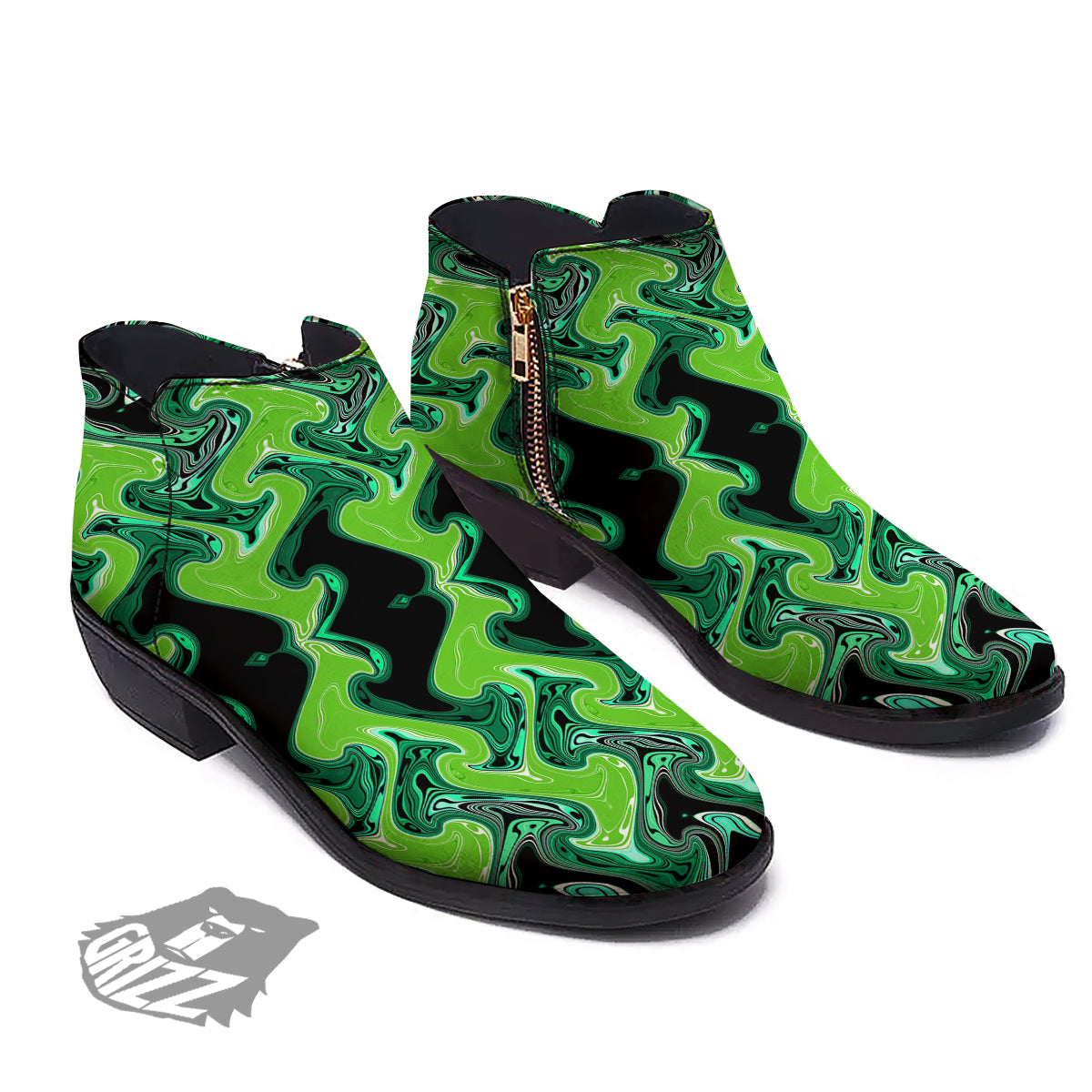 Psychedelic Wave Liquid Green Print Ankle Boots-grizzshop