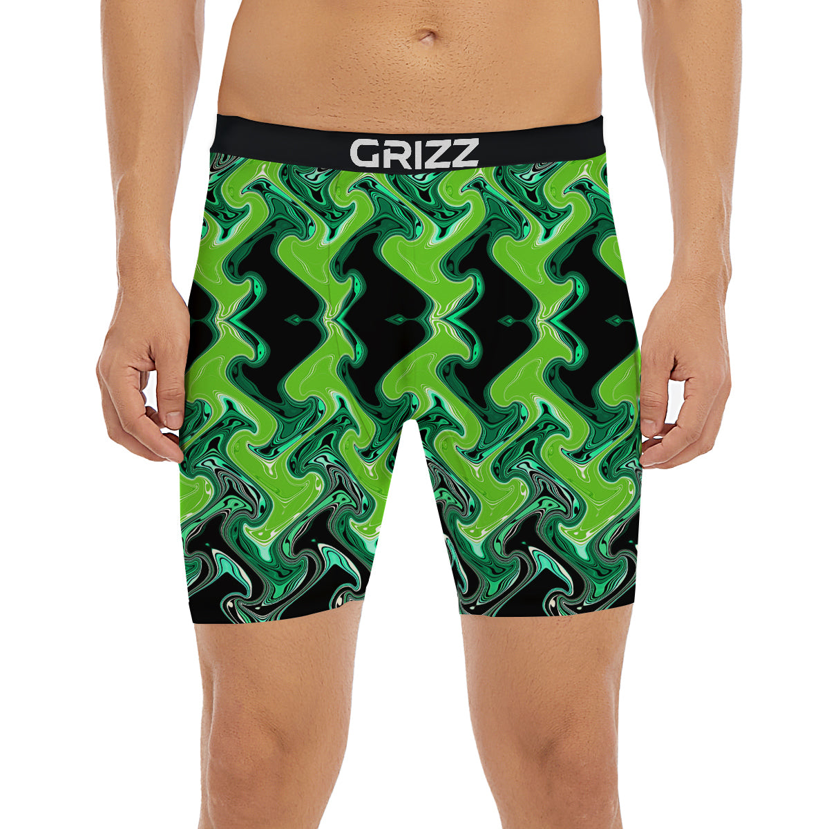 Psychedelic Wave Liquid Green Print Boxer Briefs-grizzshop