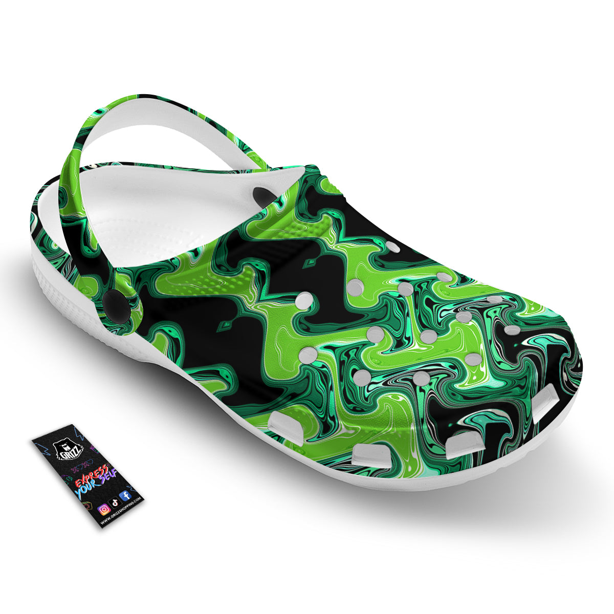 Psychedelic Wave Liquid Green Print Clog-grizzshop