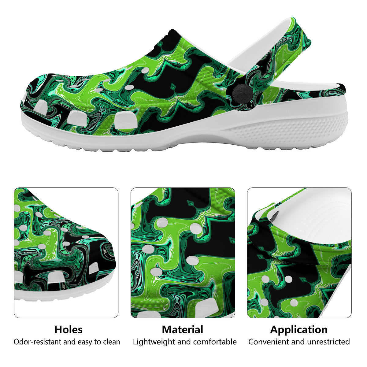 Psychedelic Wave Liquid Green Print Clog-grizzshop