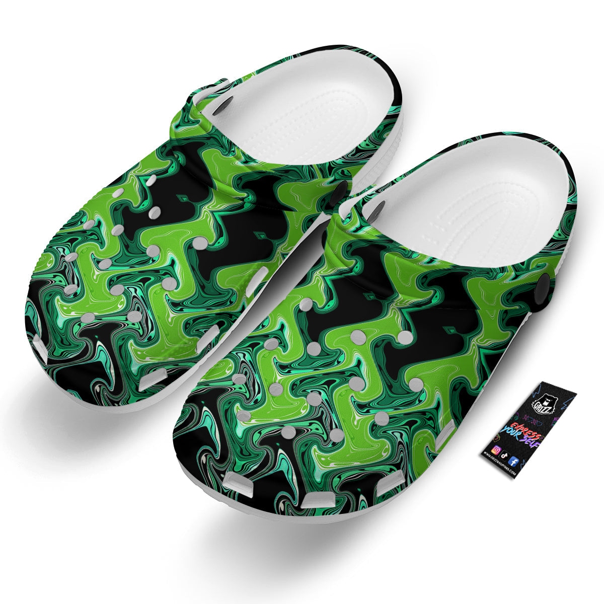 Psychedelic Wave Liquid Green Print Clog-grizzshop