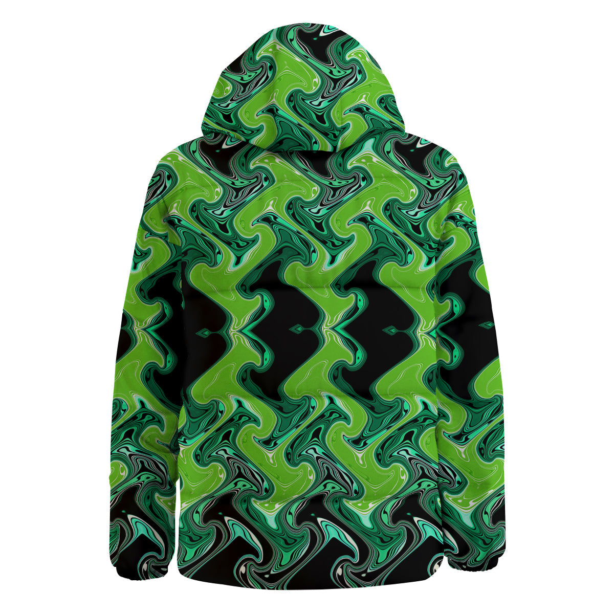 Psychedelic Wave Liquid Green Print Down Jacket-grizzshop