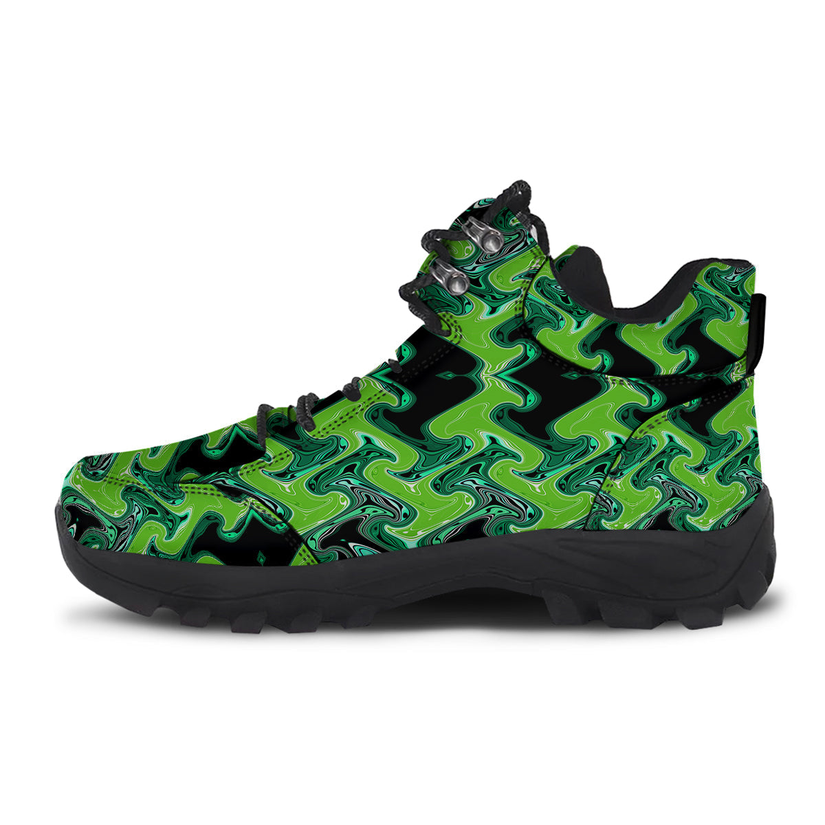 Psychedelic Wave Liquid Green Print Hiking Shoes-grizzshop