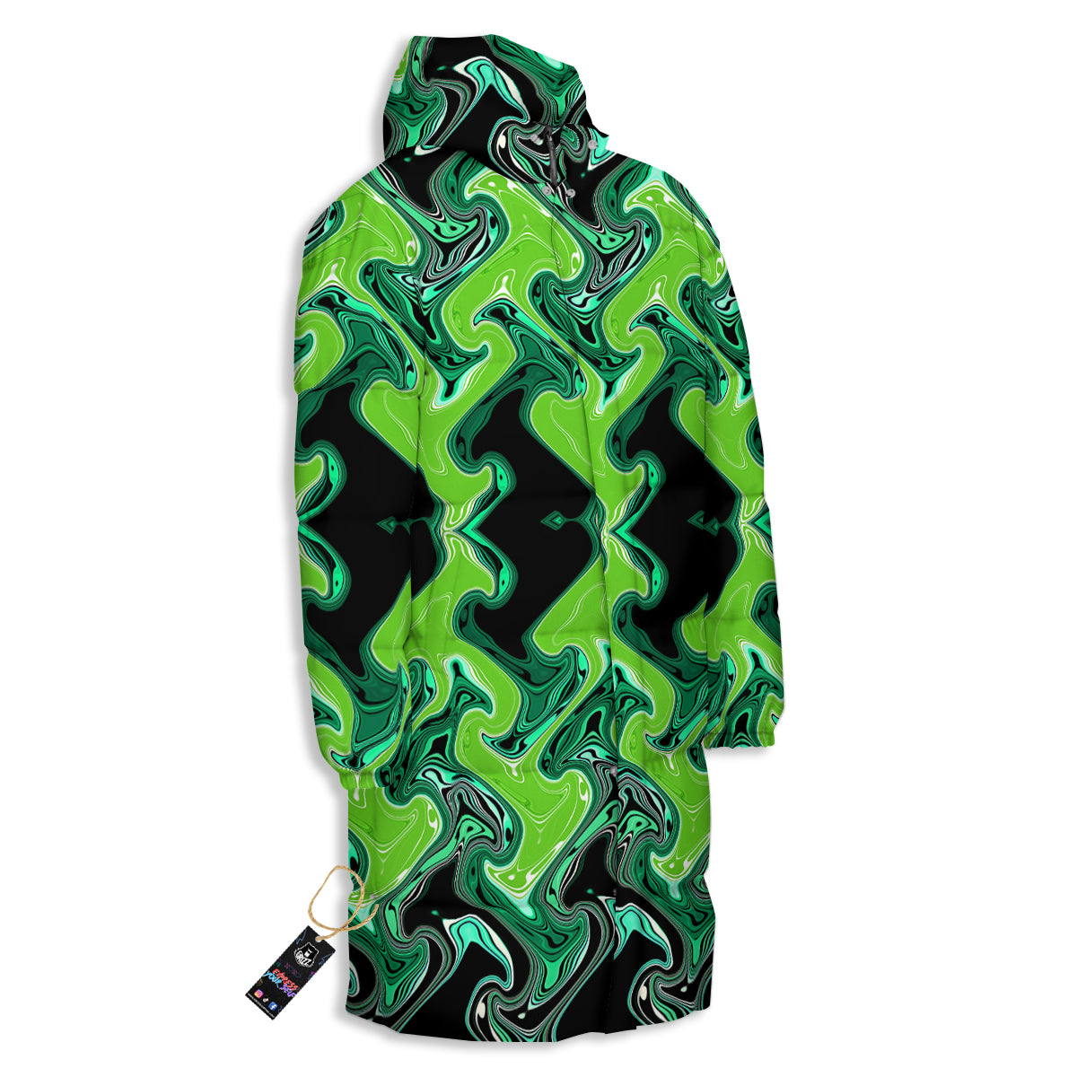 Psychedelic Wave Liquid Green Print Long Down Jacket-grizzshop
