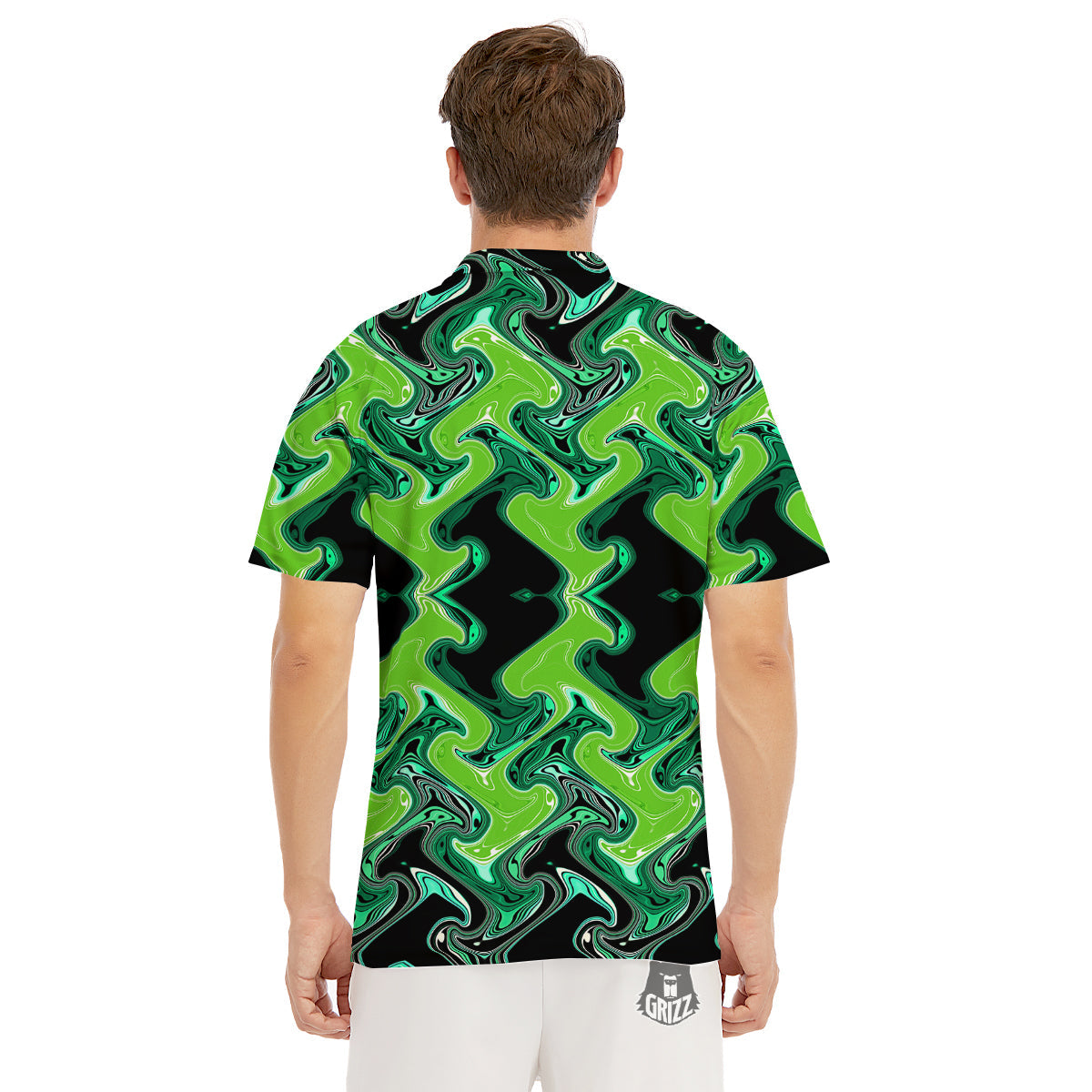 Psychedelic Wave Liquid Green Print Men's Golf Shirts-grizzshop