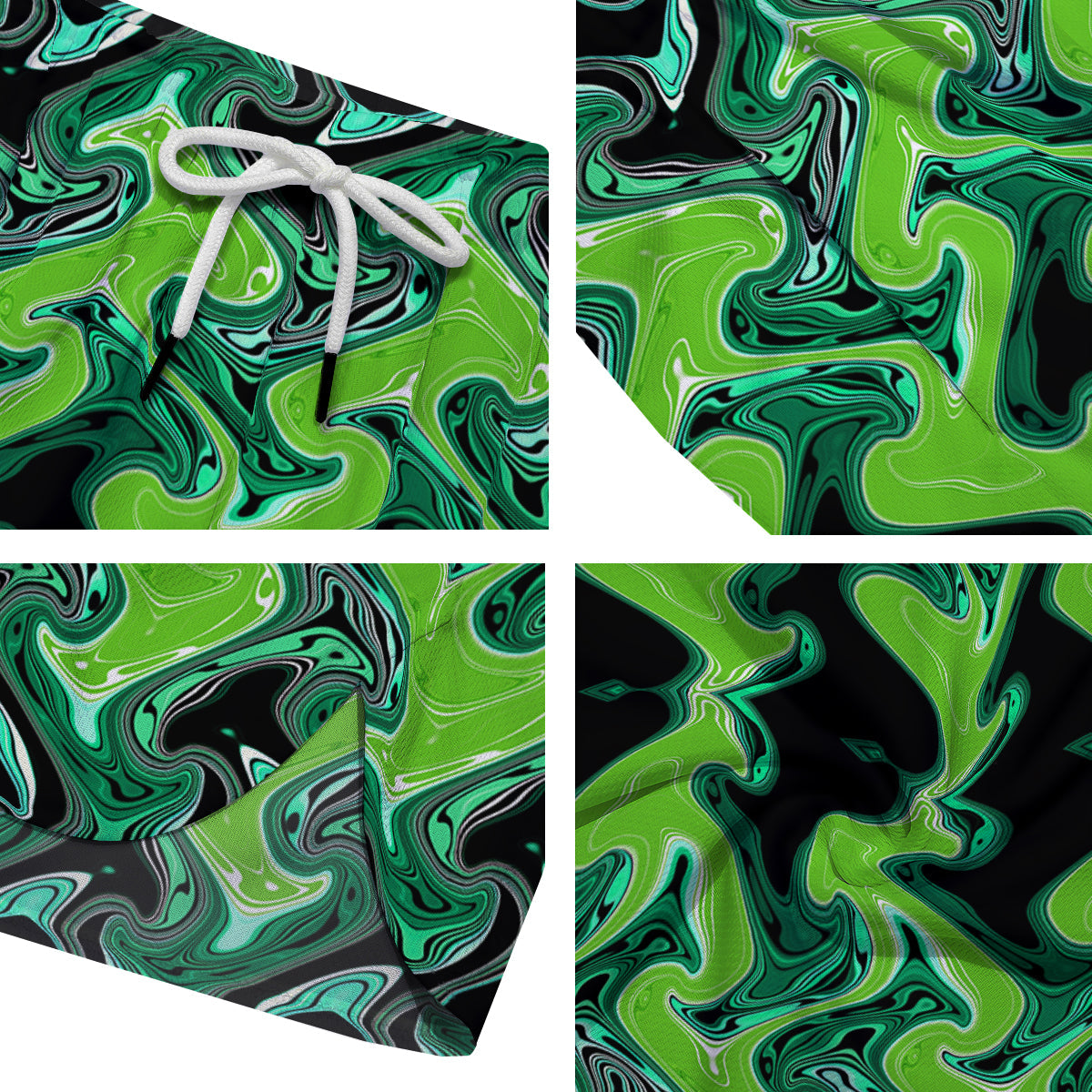 Psychedelic Wave Liquid Green Print Men's Running Shorts-grizzshop