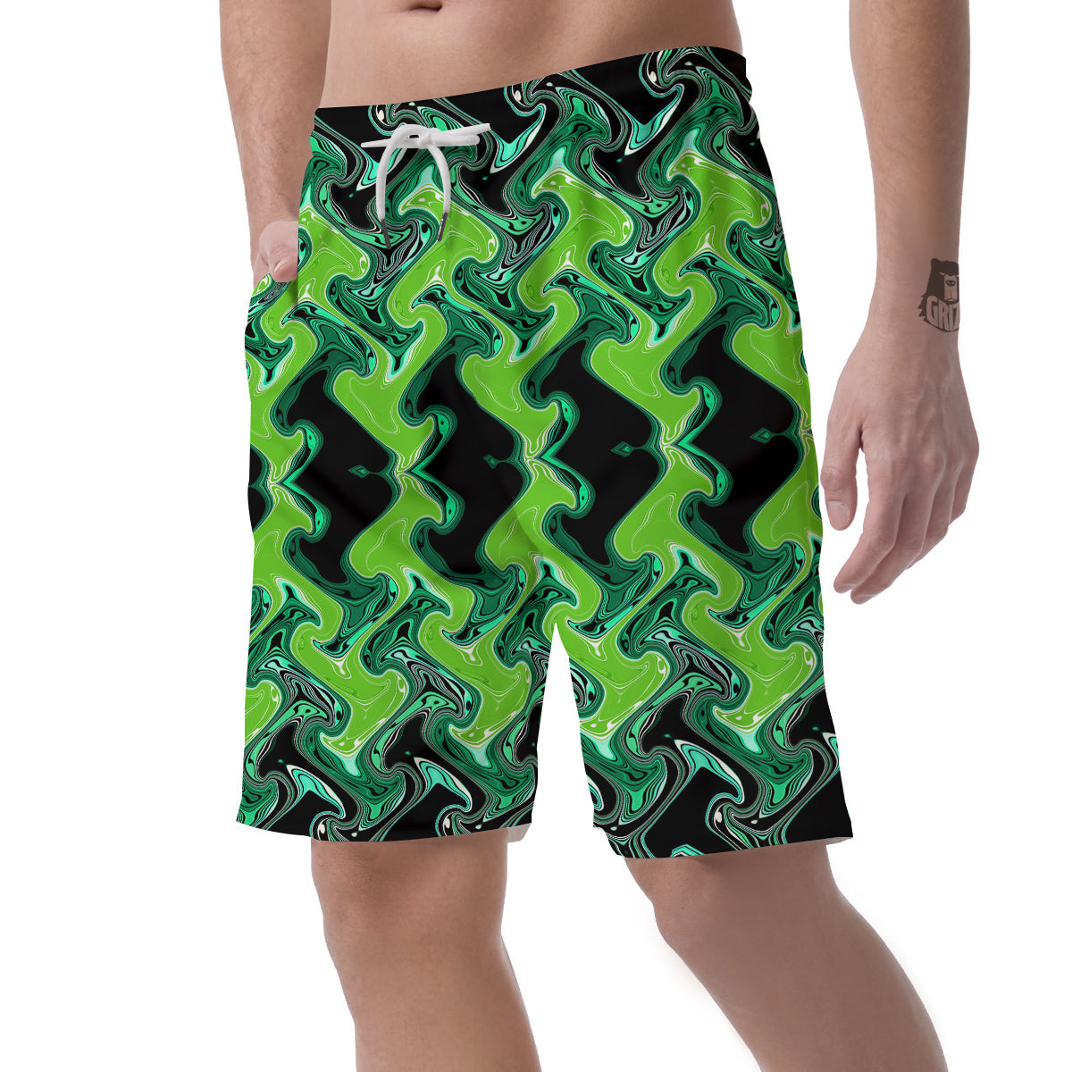 Psychedelic Wave Liquid Green Print Men's Shorts-grizzshop