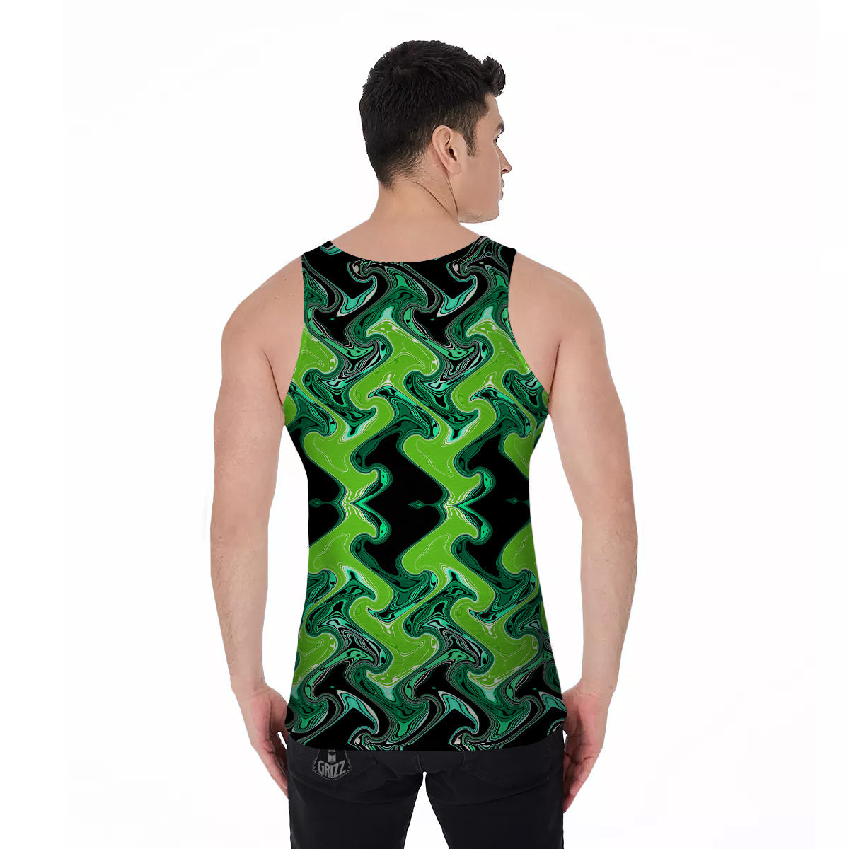 Psychedelic Wave Liquid Green Print Men's Tank Top-grizzshop