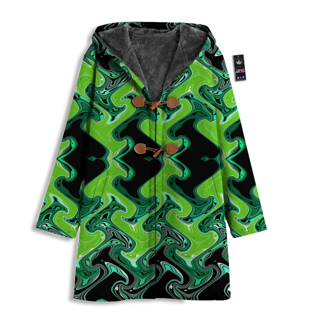 Psychedelic Wave Liquid Green Print Men's Windbreaker Jacket-grizzshop