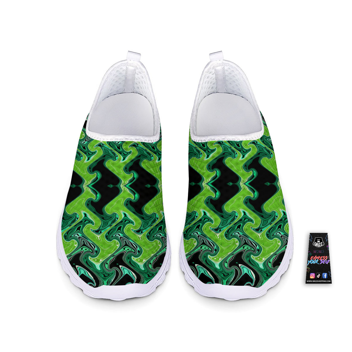 Psychedelic Wave Liquid Green Print Nurse Shoes-grizzshop