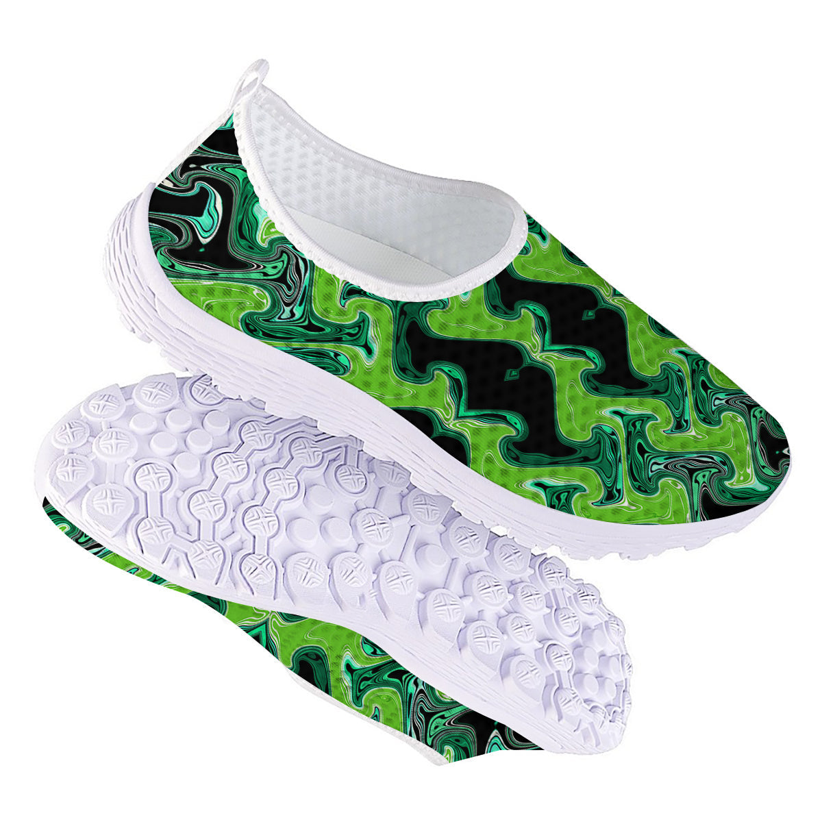 Psychedelic Wave Liquid Green Print Nurse Shoes-grizzshop