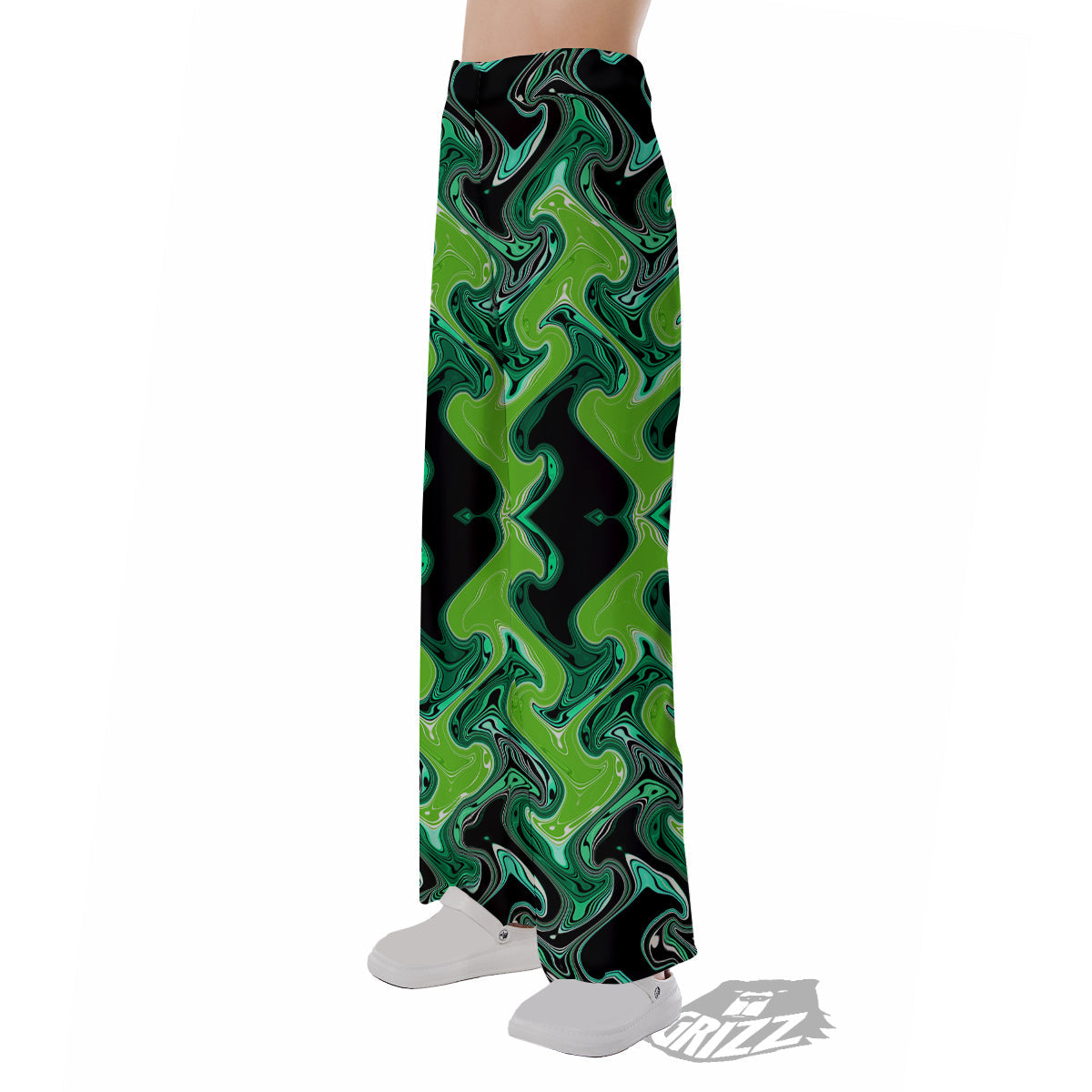 Psychedelic Wave Liquid Green Print Pajama Pants-grizzshop