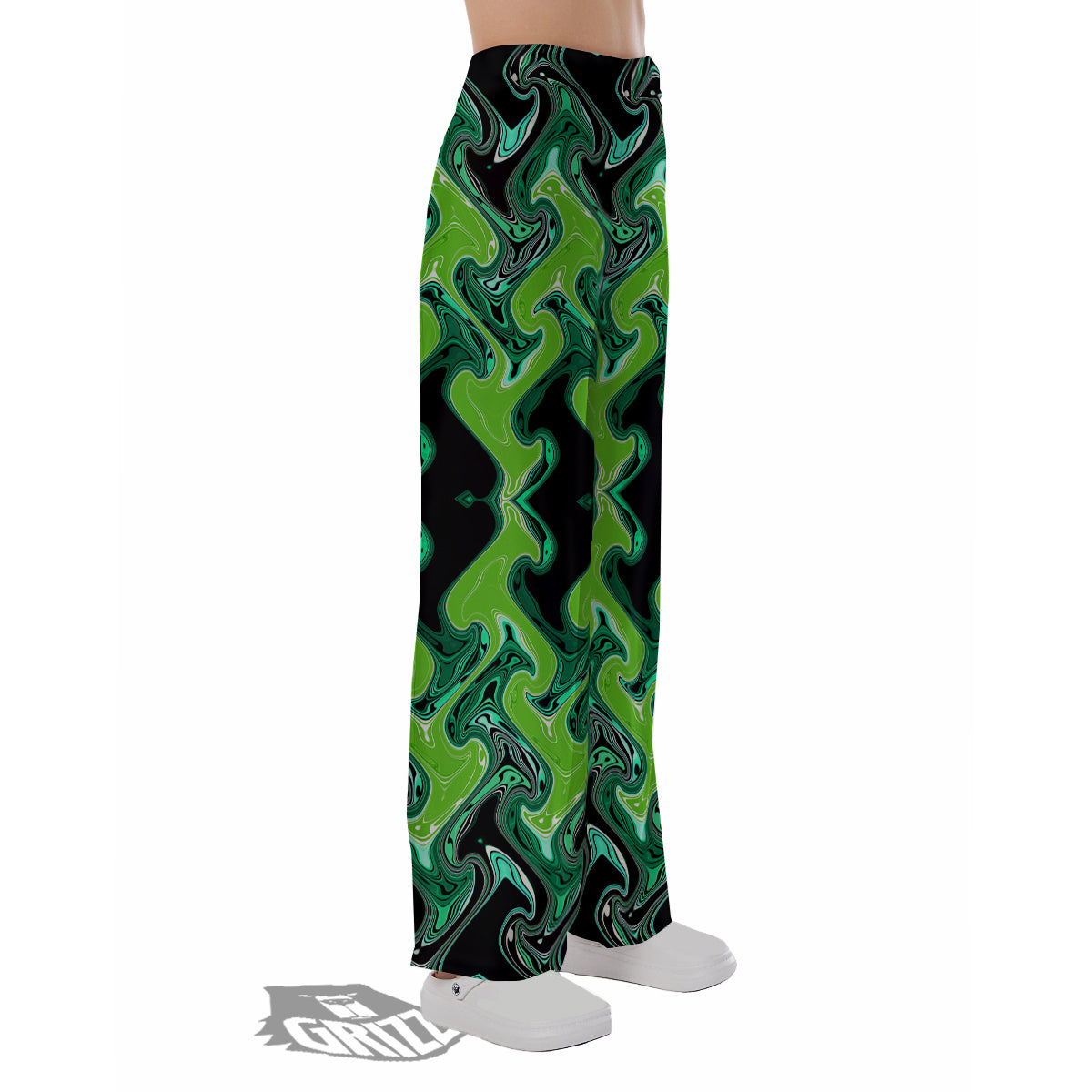 Psychedelic Wave Liquid Green Print Pajama Pants-grizzshop