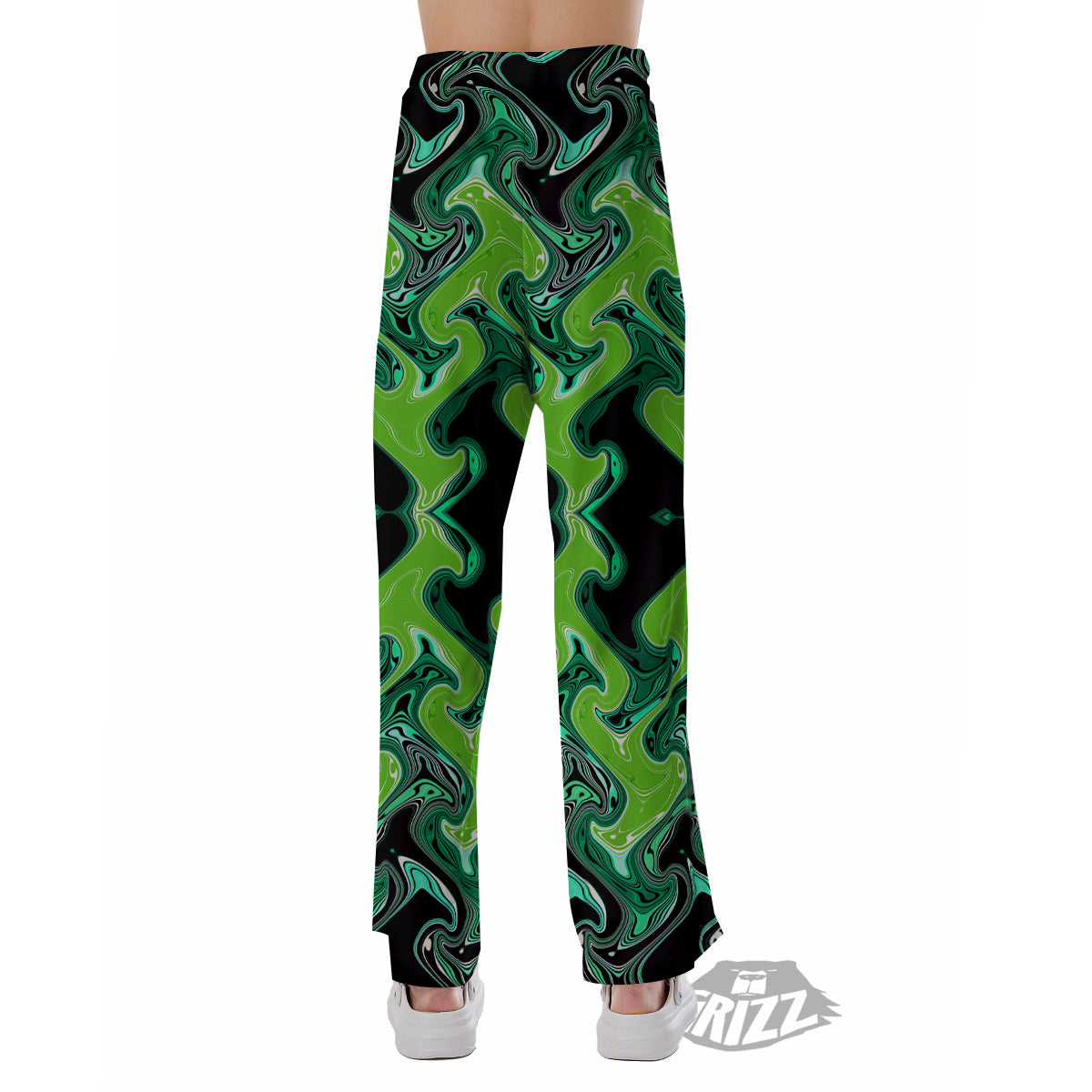 Psychedelic Wave Liquid Green Print Pajama Pants-grizzshop