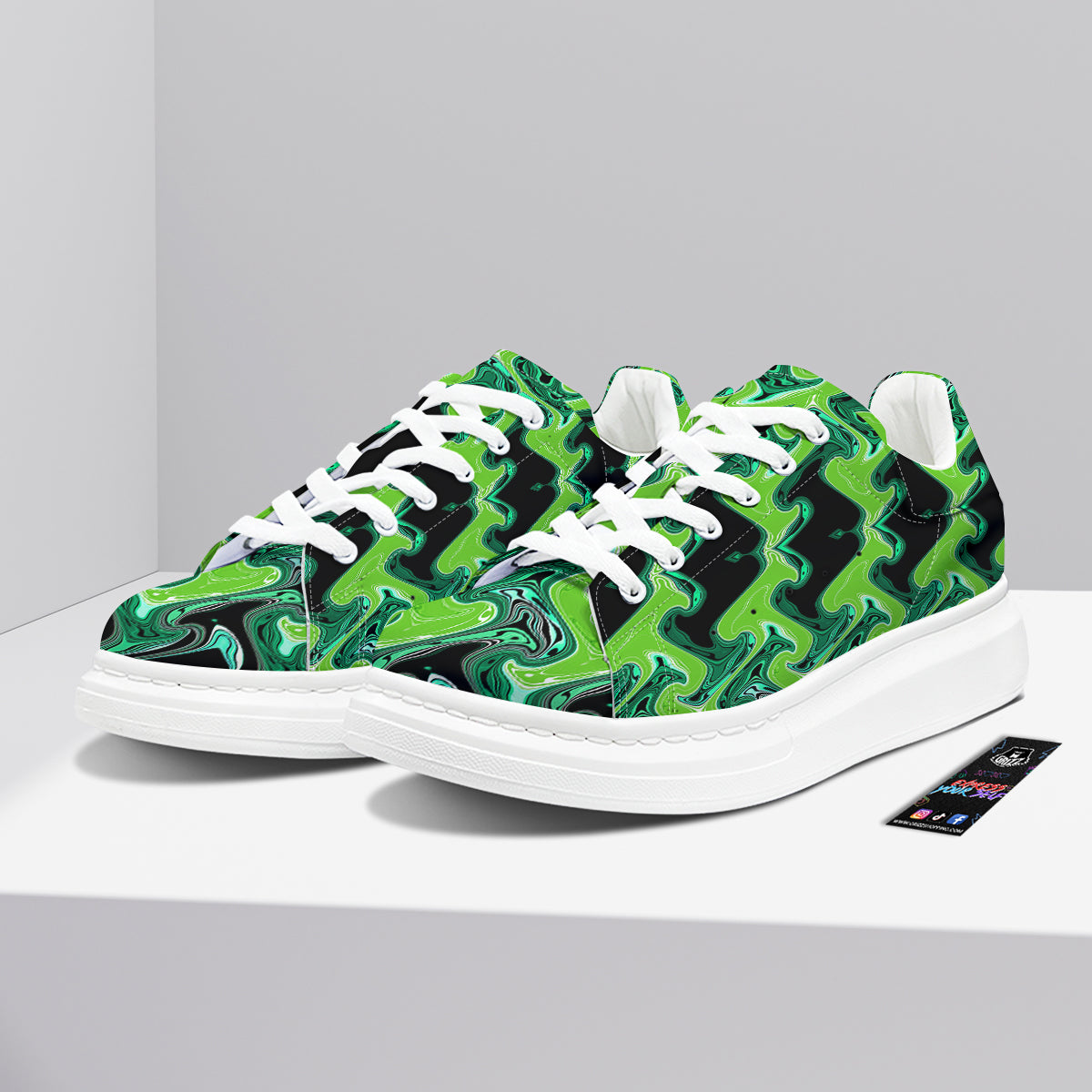 Psychedelic Wave Liquid Green Print Platform Shoes-grizzshop