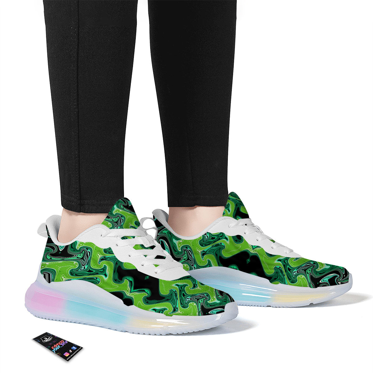 Psychedelic Wave Liquid Green Print Running Sneakers-grizzshop