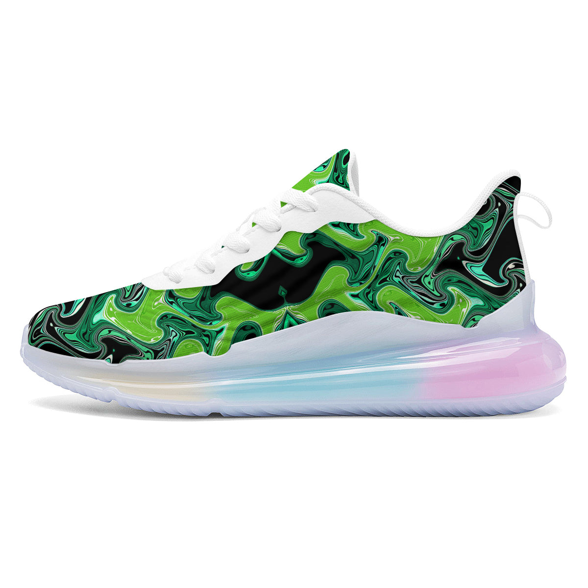 Psychedelic Wave Liquid Green Print Running Sneakers-grizzshop