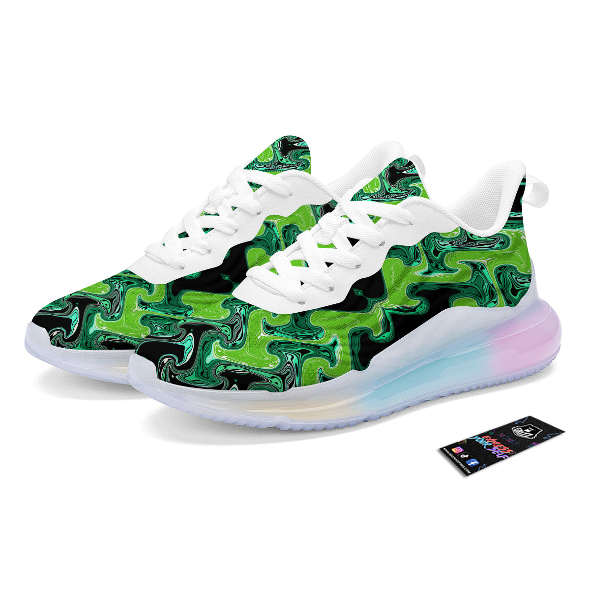 Psychedelic Wave Liquid Green Print Running Sneakers-grizzshop