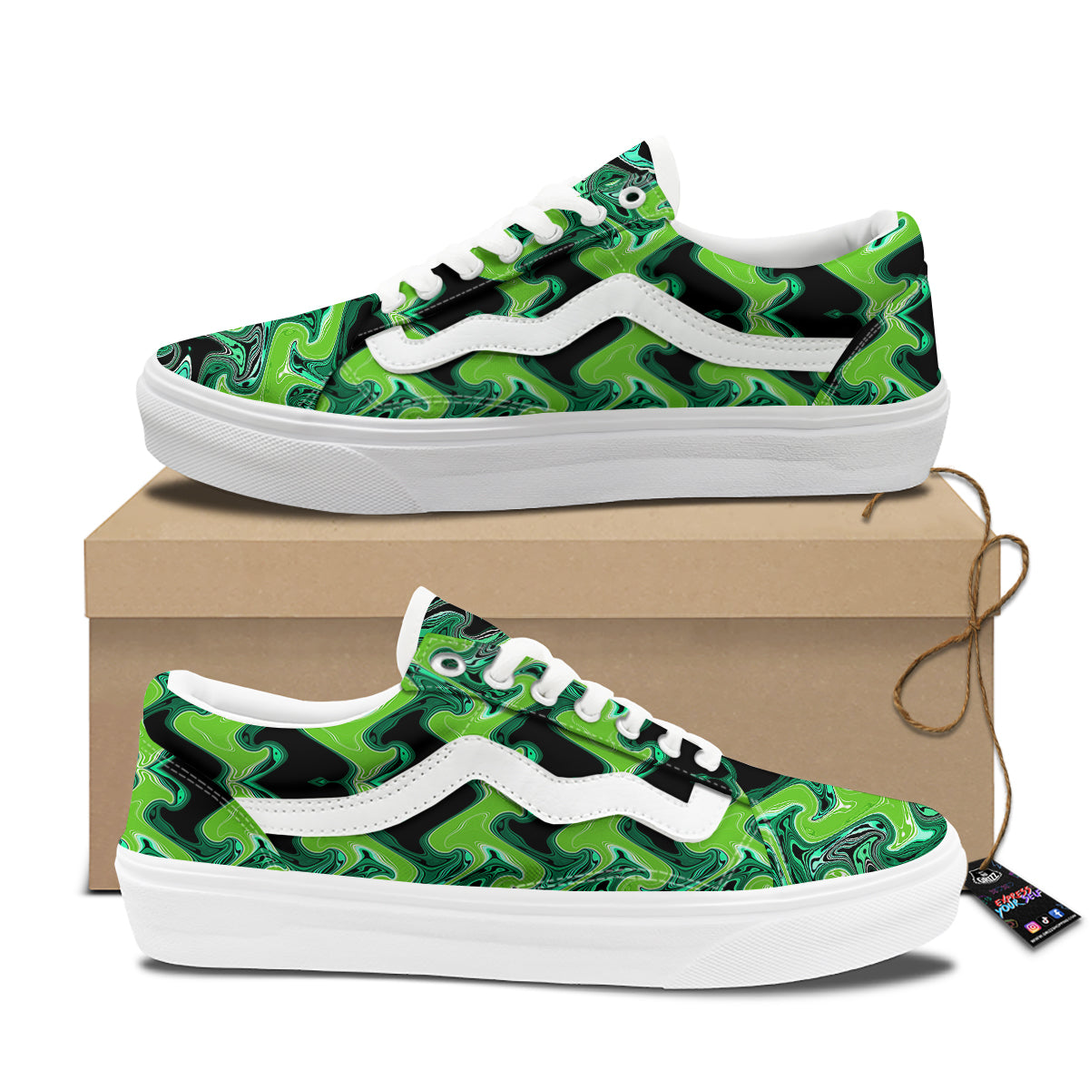 Psychedelic Wave Liquid Green Print Skate Shoes-grizzshop