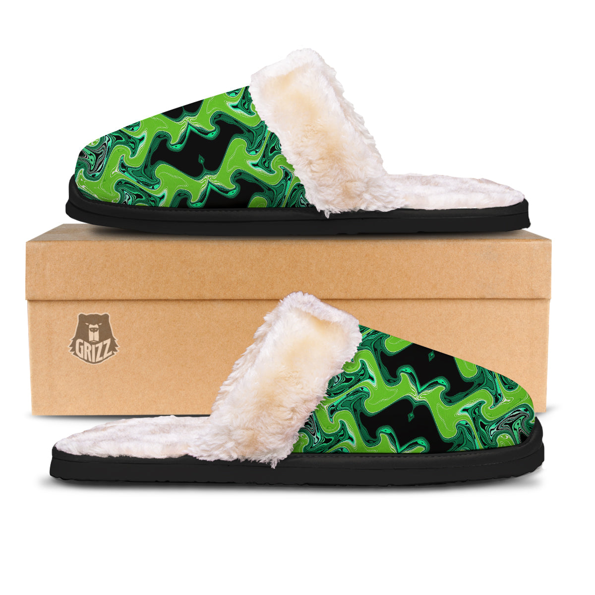Psychedelic Wave Liquid Green Print Slippers-grizzshop