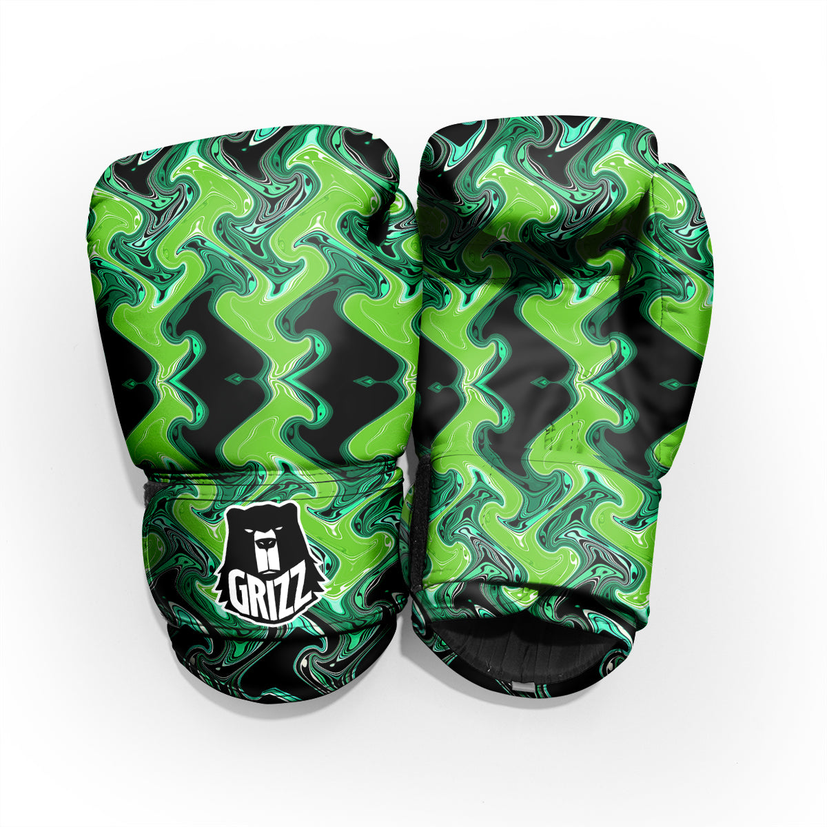 Psychedelic Wave Liquid Green Print Pro Boxing Glove