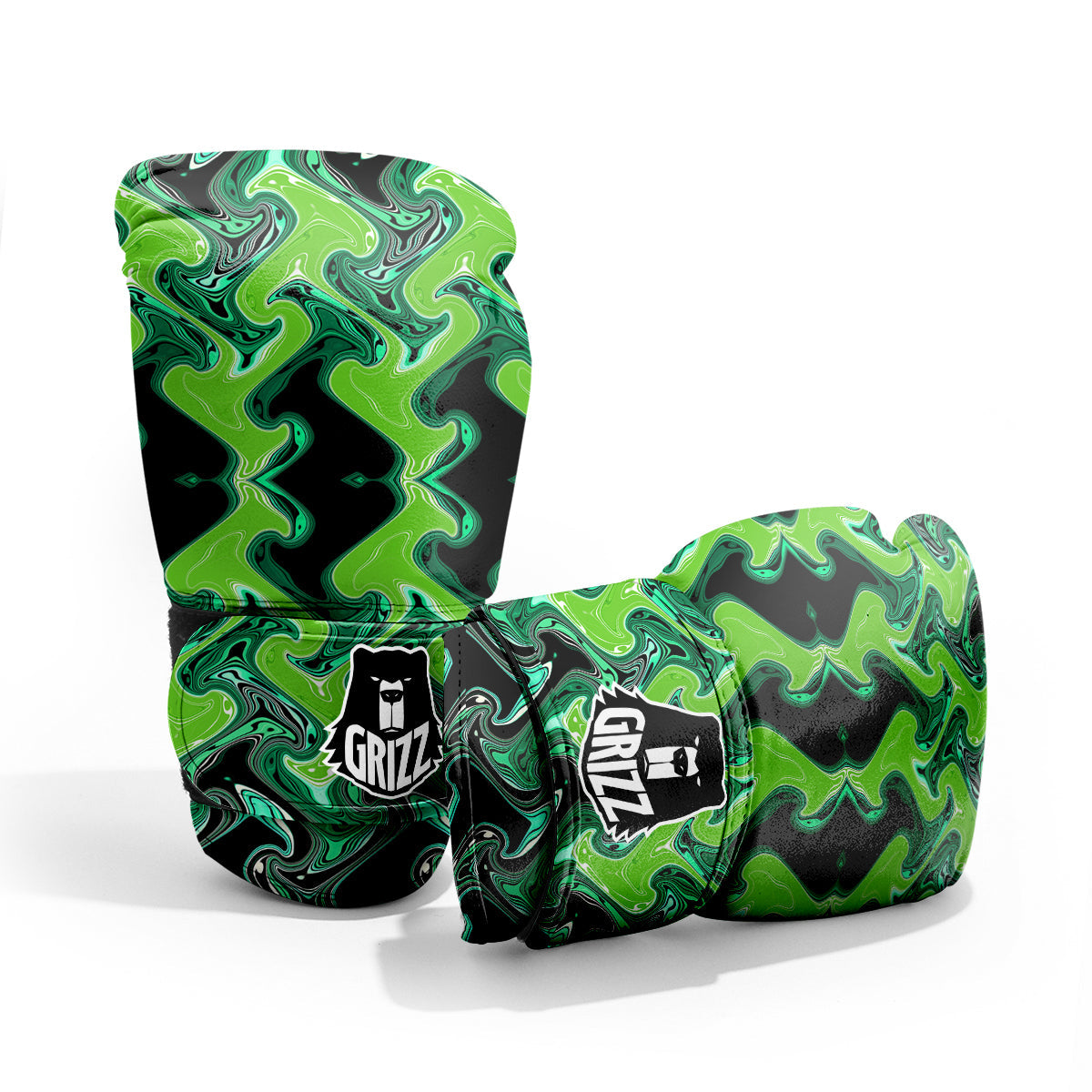 Psychedelic Wave Liquid Green Print Pro Boxing Glove