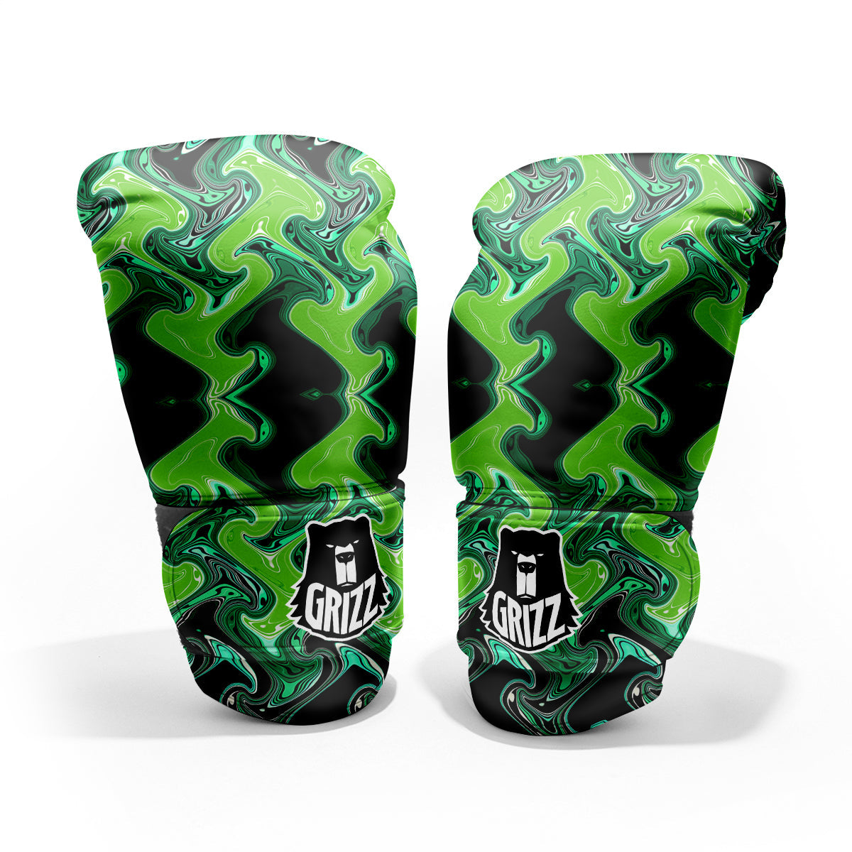 Psychedelic Wave Liquid Green Print Pro Boxing Glove