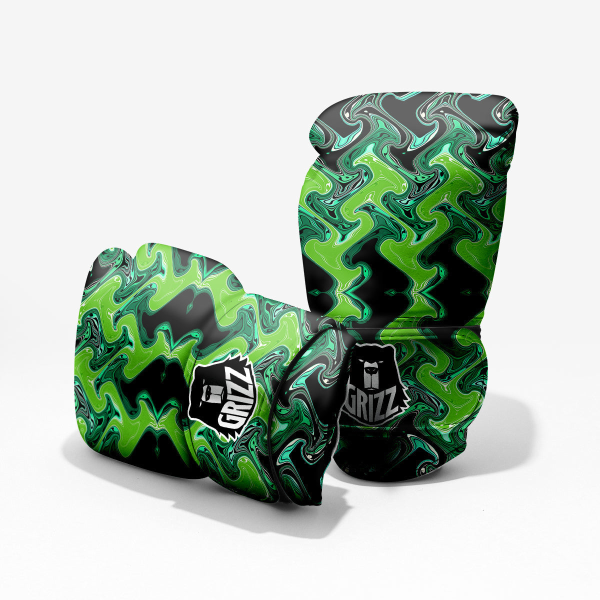 Psychedelic Wave Liquid Green Print Pro Boxing Glove