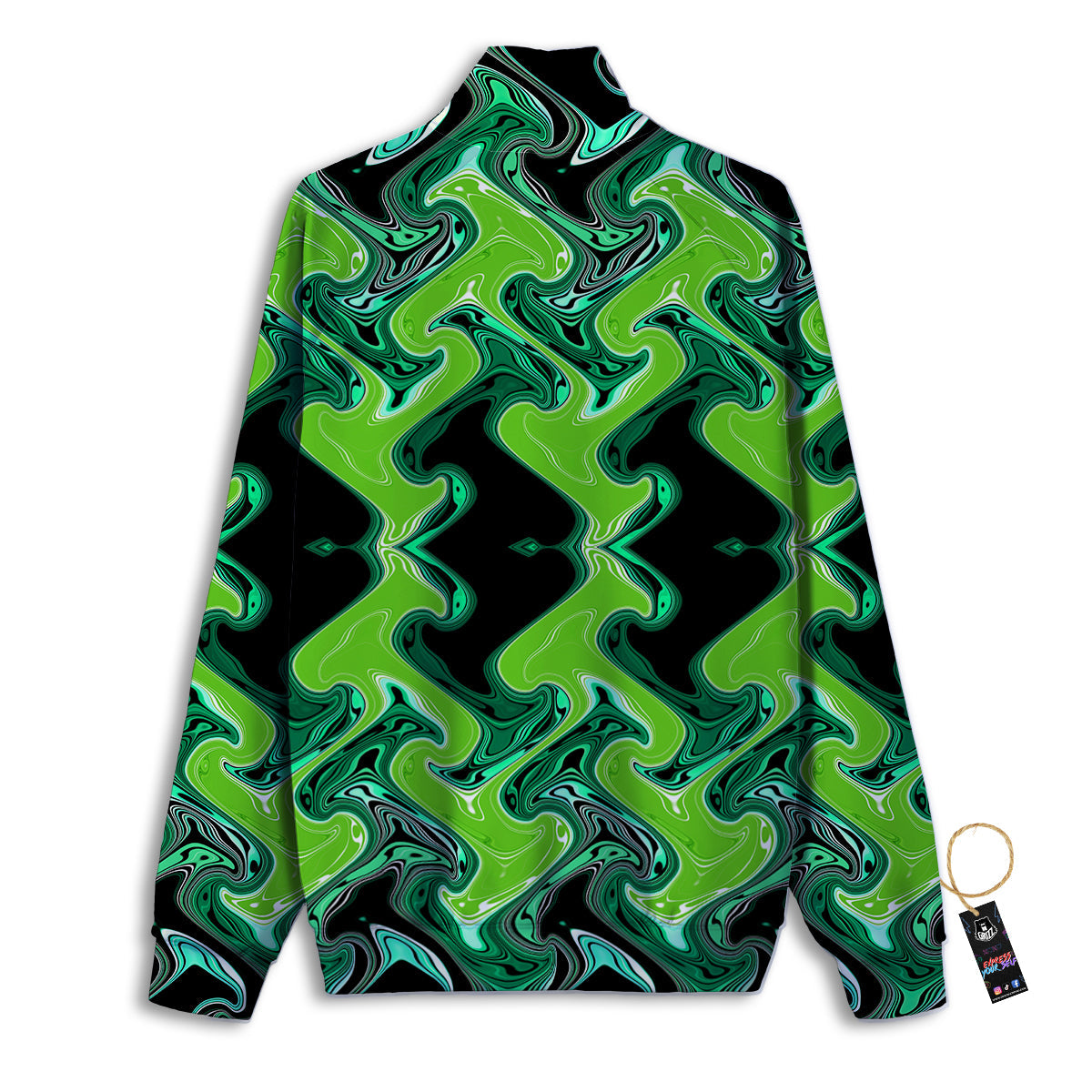 Psychedelic Wave Liquid Green Print Track Jacket-grizzshop