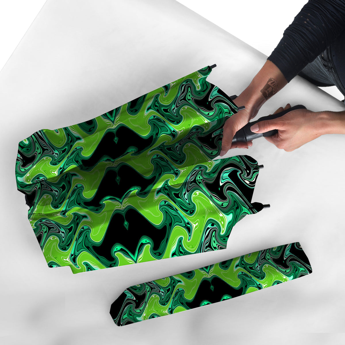 Psychedelic Wave Liquid Green Print Umbrella-grizzshop