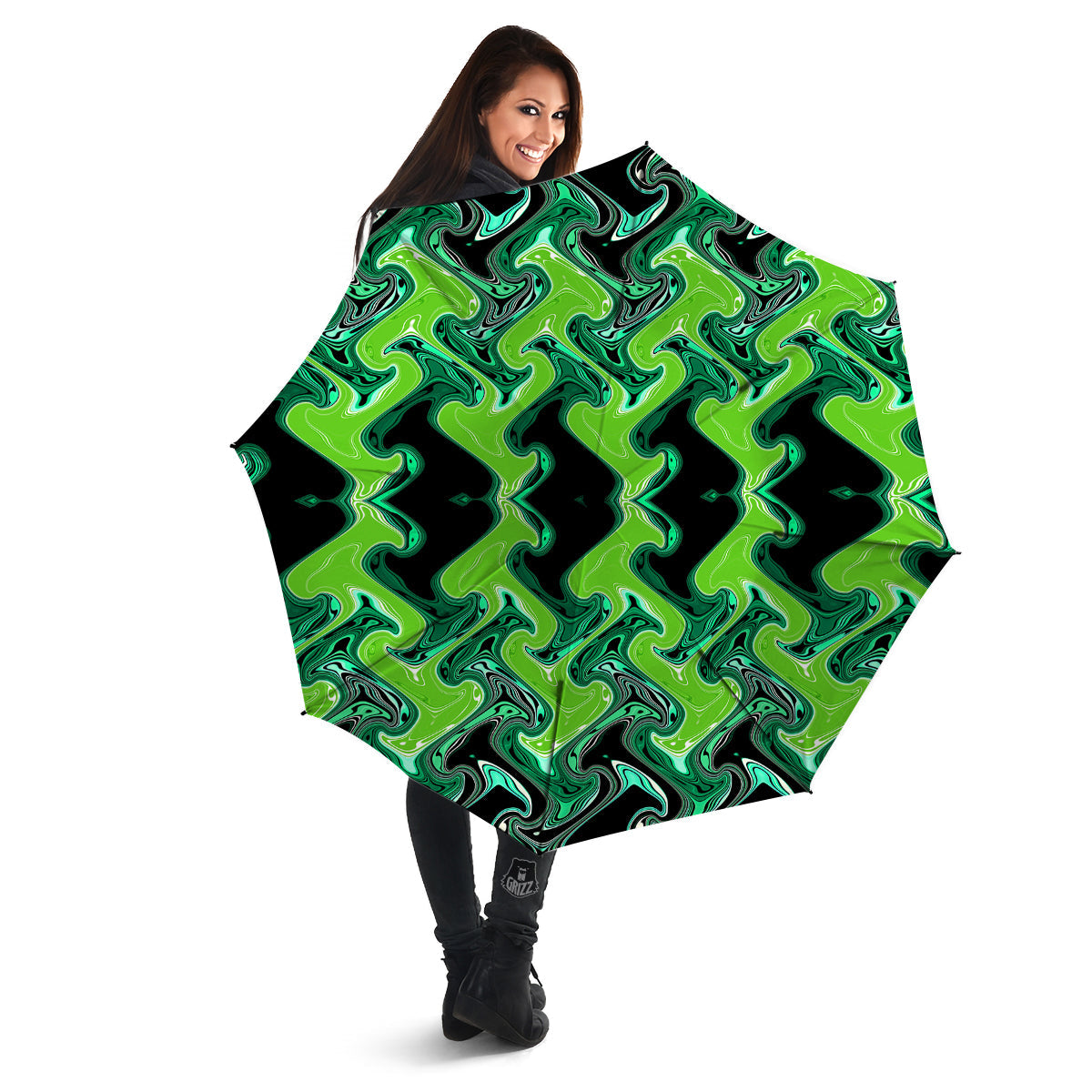 Psychedelic Wave Liquid Green Print Umbrella-grizzshop