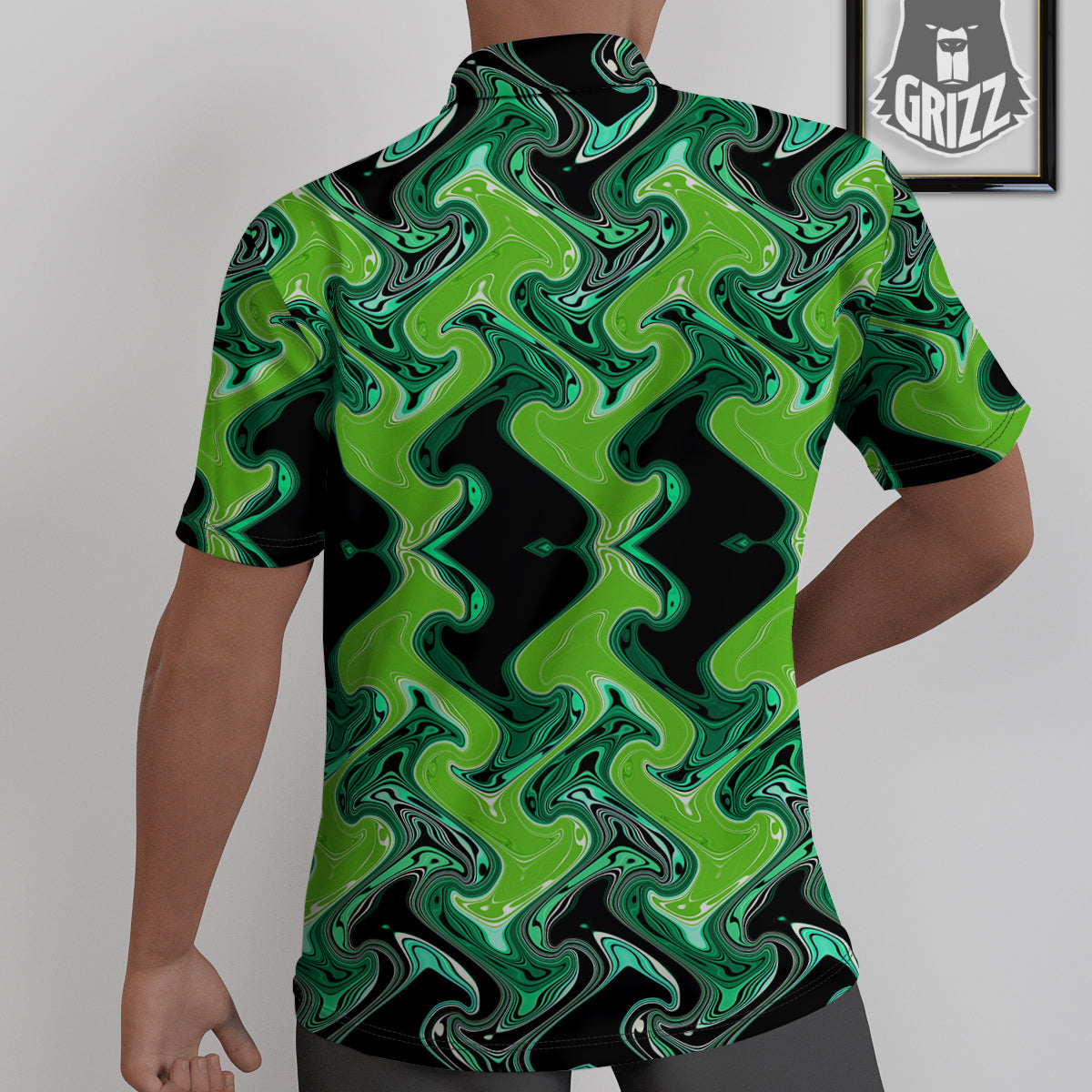 Psychedelic Wave Liquid Green Print Untucked Shirts-grizzshop