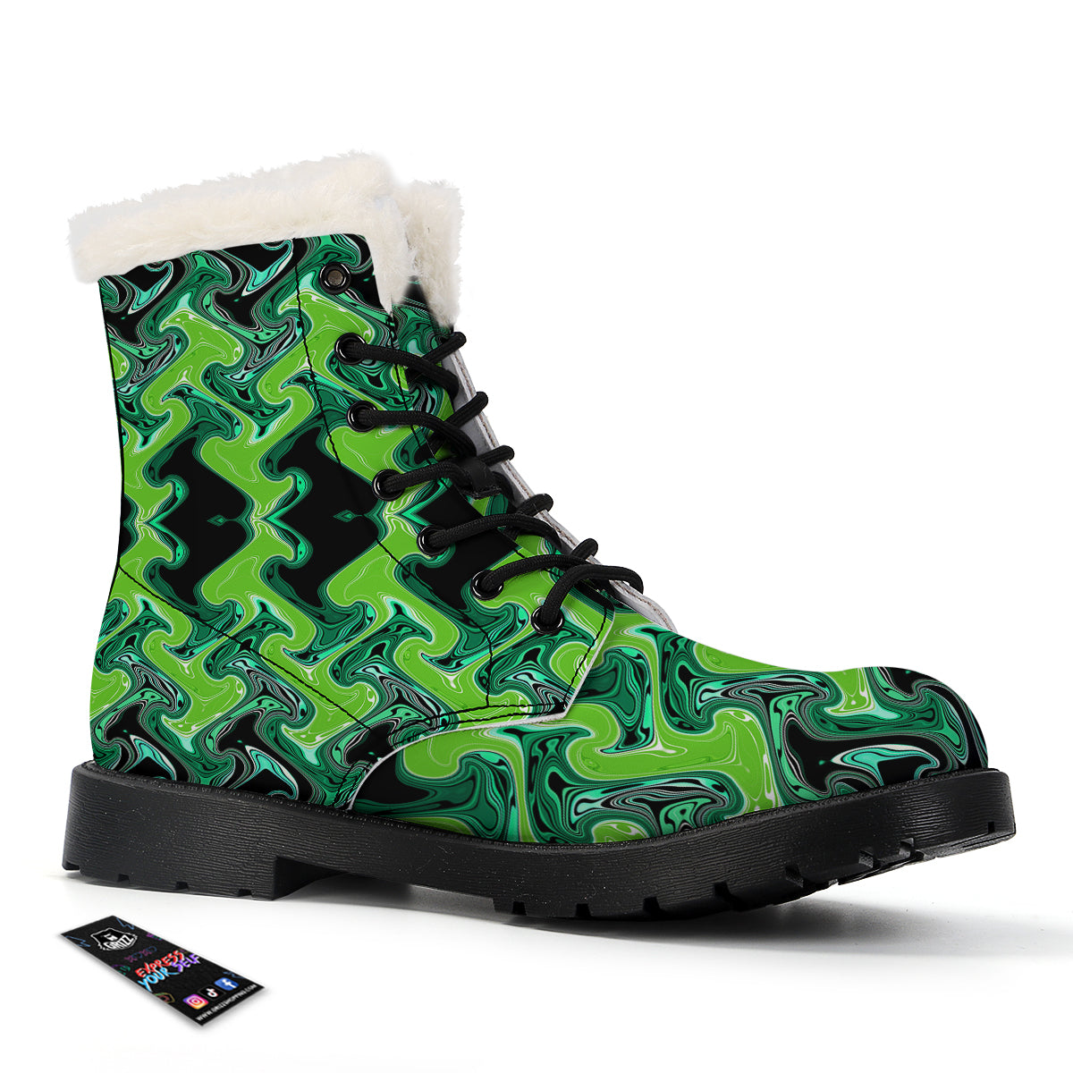 Psychedelic Wave Liquid Green Print Winter Boots-grizzshop