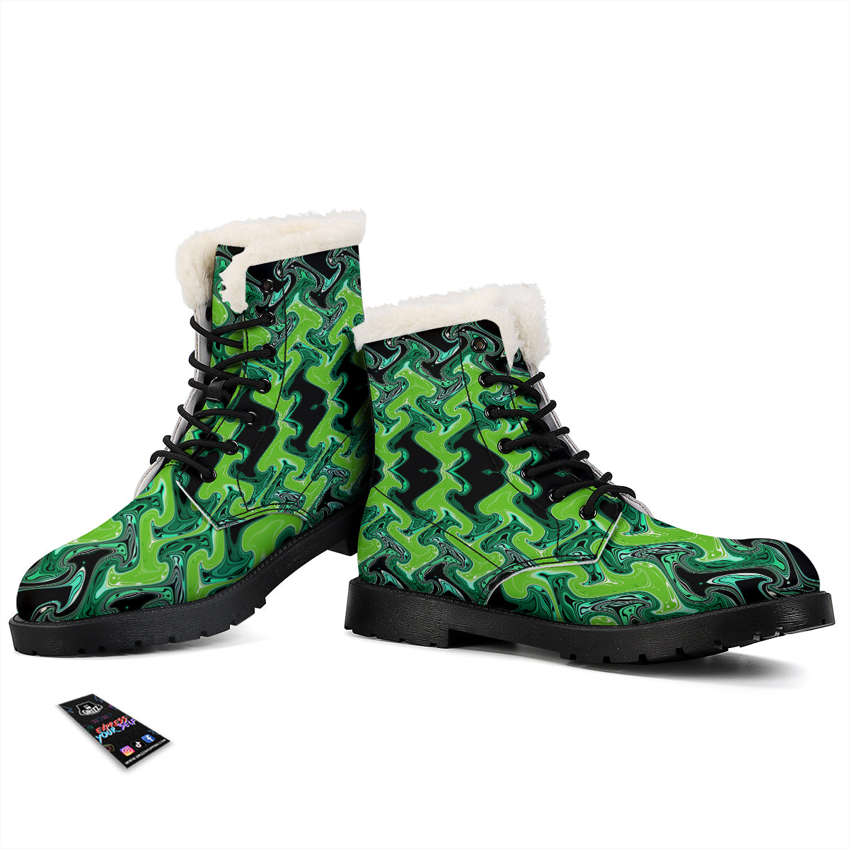 Psychedelic Wave Liquid Green Print Winter Boots-grizzshop