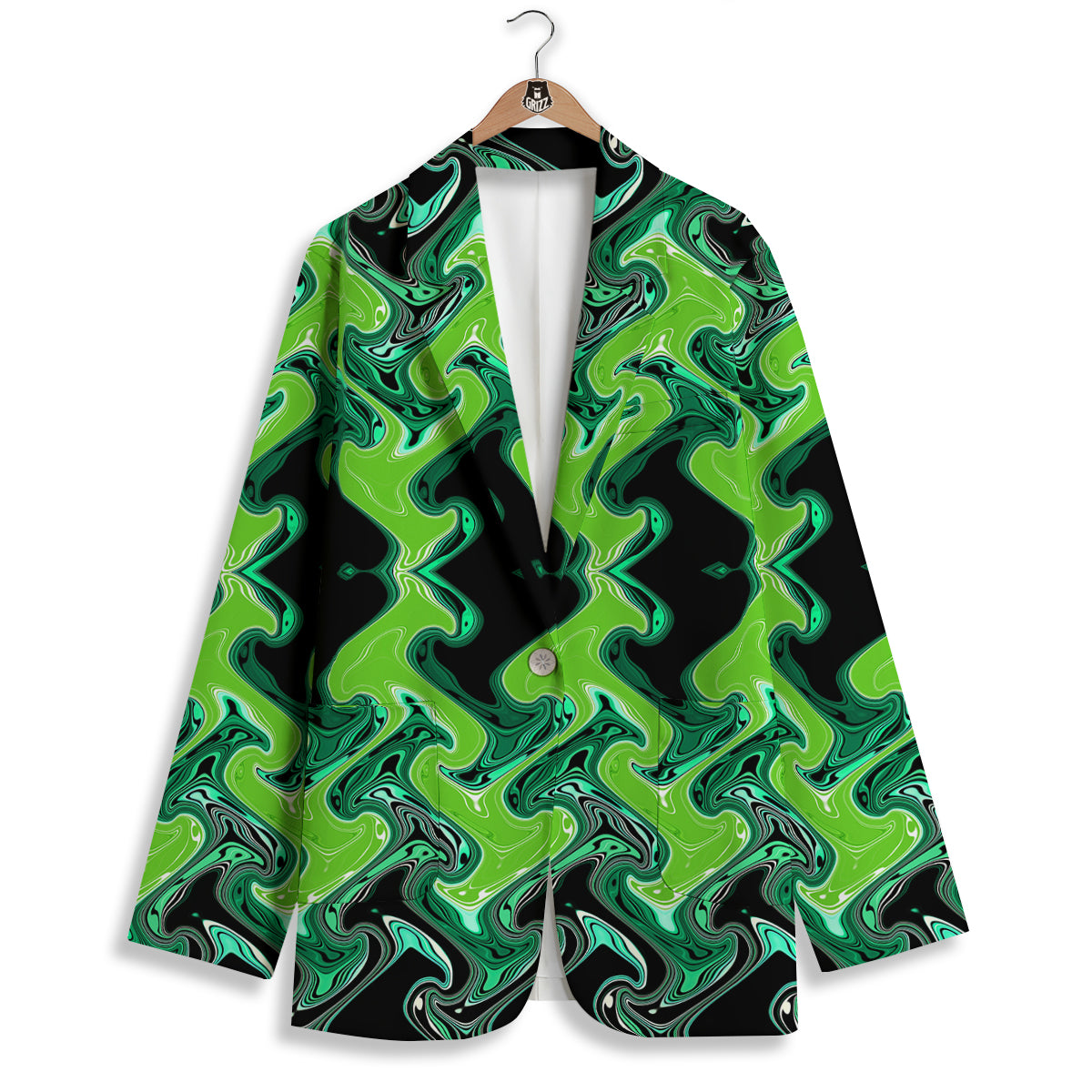 Psychedelic Wave Liquid Green Print Women's Blazer-grizzshop