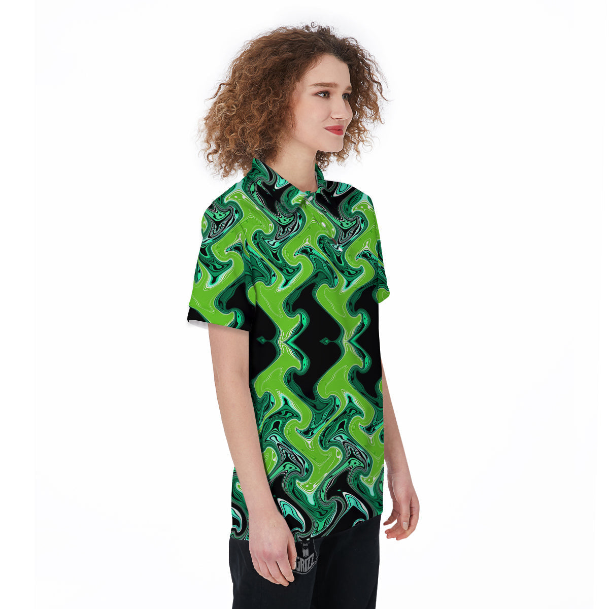 Psychedelic Wave Liquid Green Print Women's Golf Shirts-grizzshop