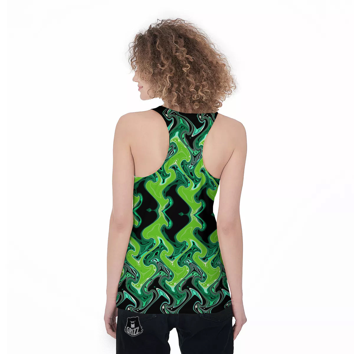 Psychedelic Wave Liquid Green Print Women's Racerback Tank Top-grizzshop