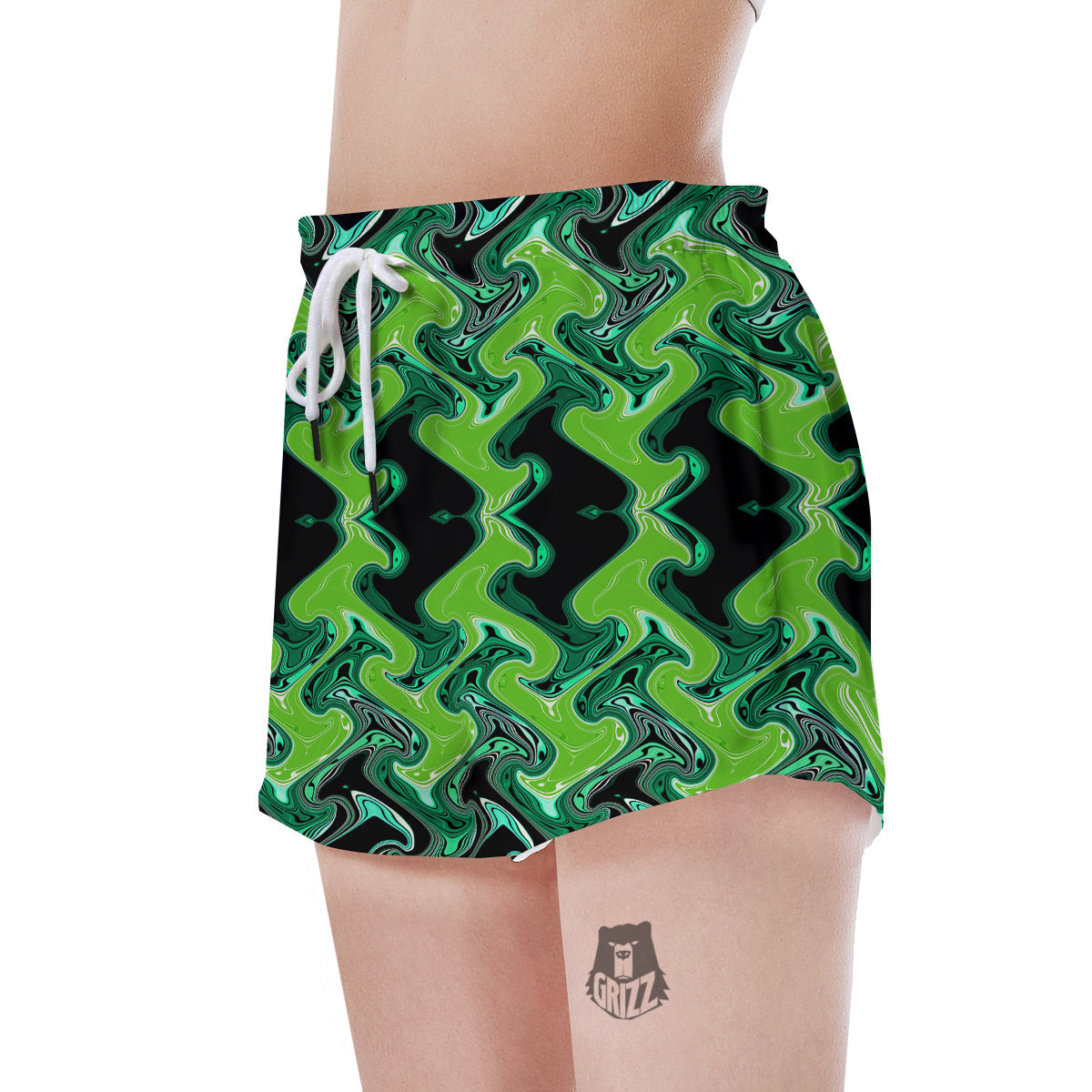 Psychedelic Wave Liquid Green Print Women's Shorts-grizzshop