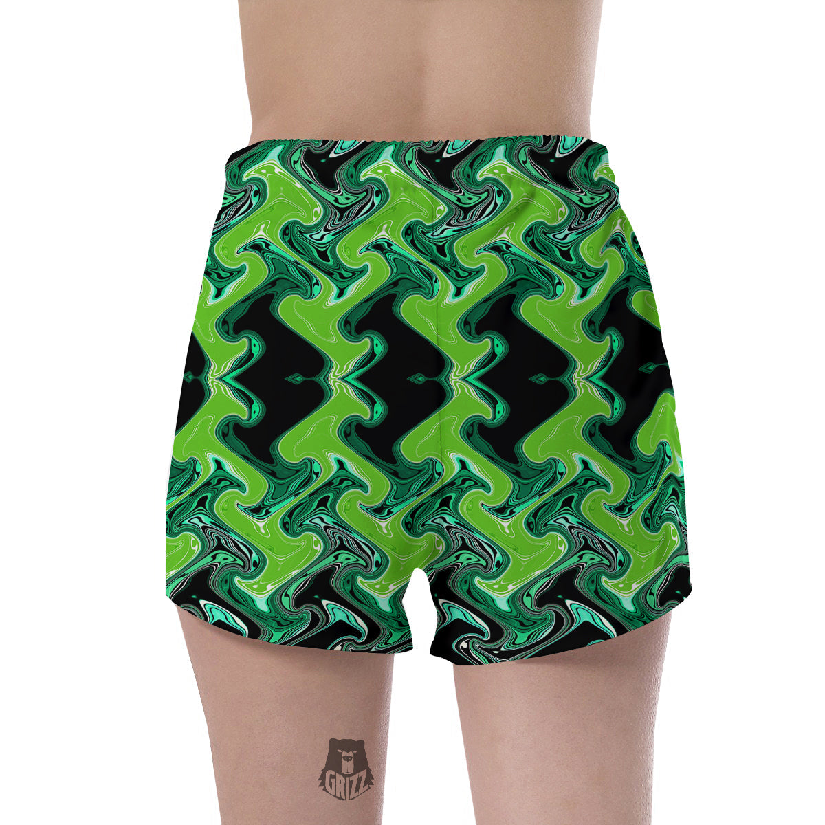Psychedelic Wave Liquid Green Print Women's Shorts-grizzshop