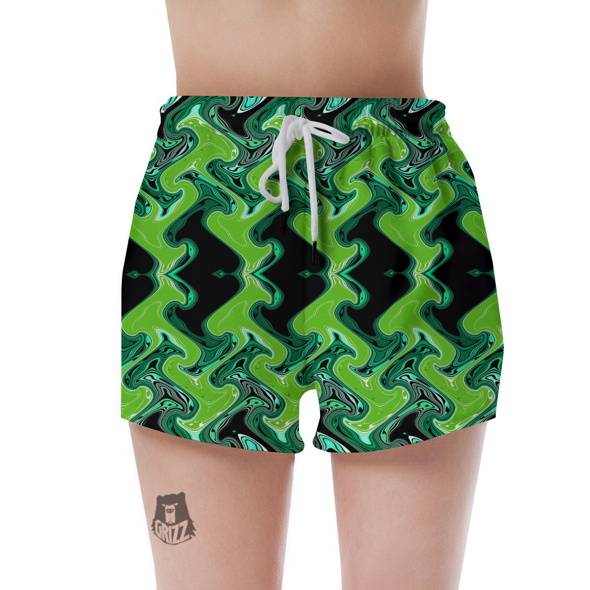 Psychedelic Wave Liquid Green Print Women's Shorts-grizzshop
