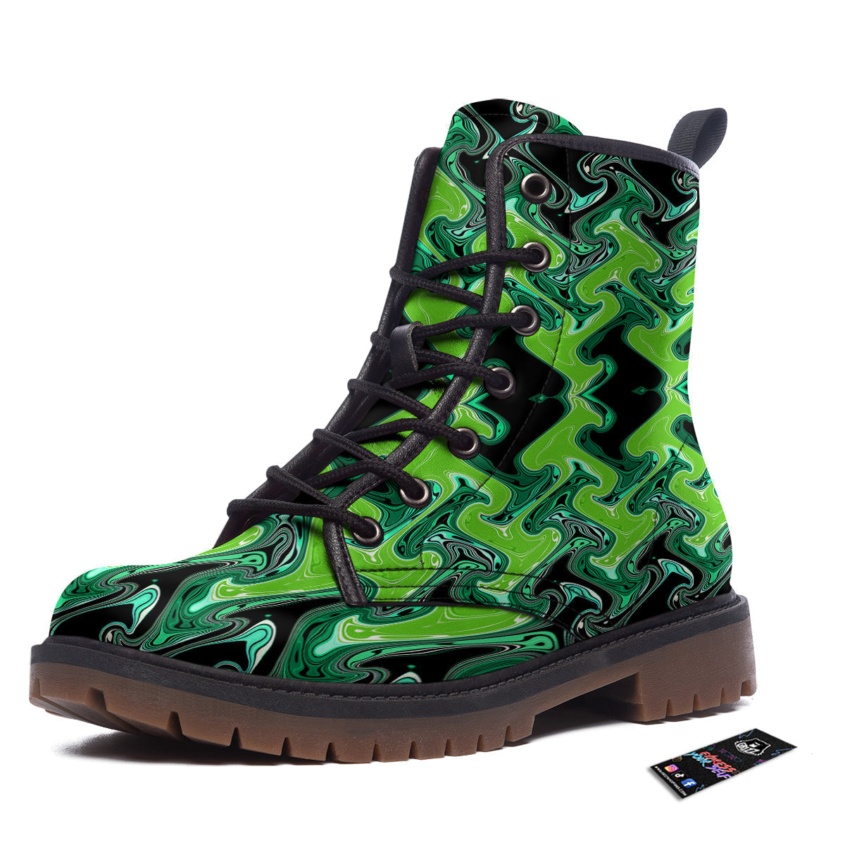 Psychedelic Wave Liquid Green Print Work Boots-grizzshop