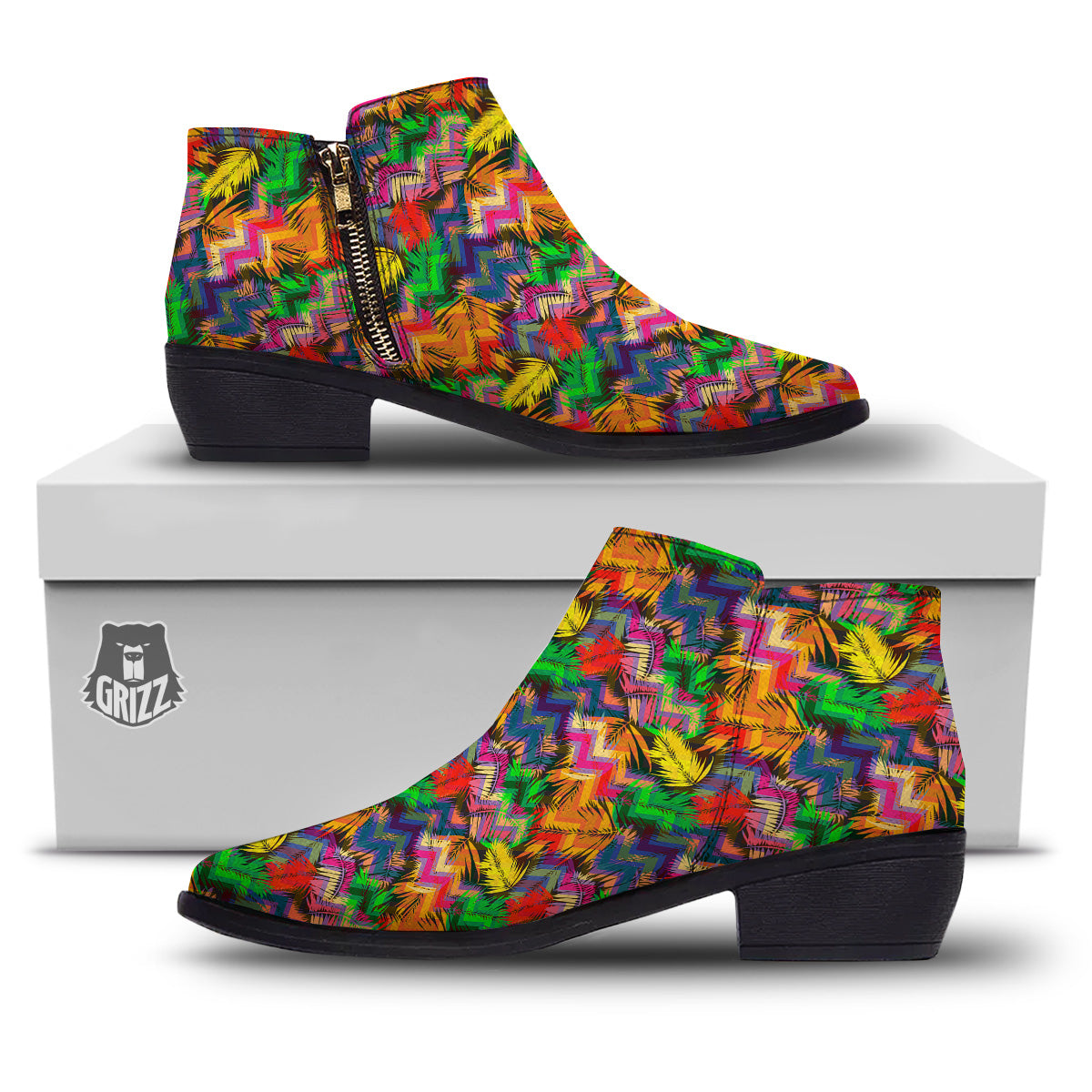 Psychedelic Zigzag Tropical Print Pattern Ankle Boots-grizzshop