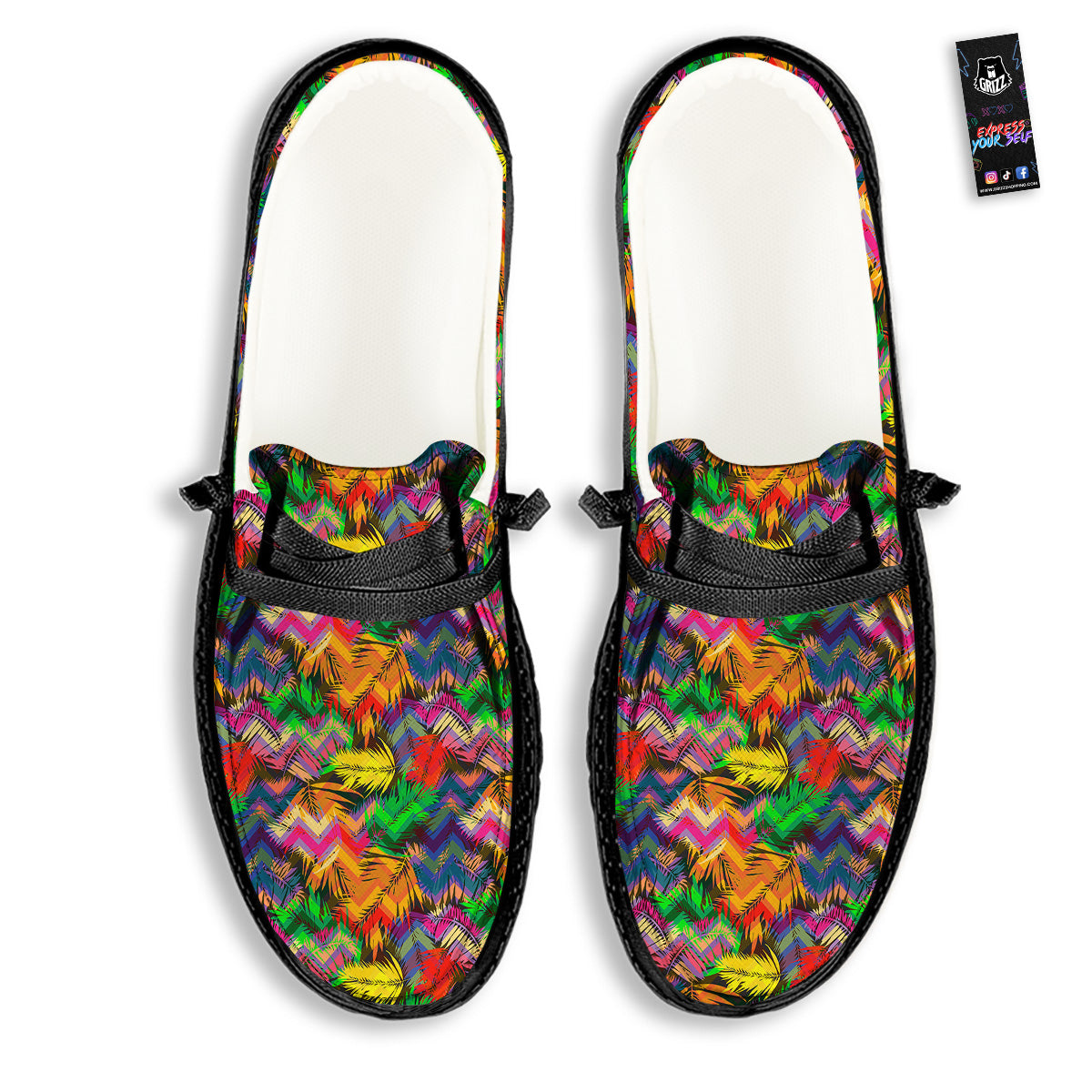 Psychedelic Zigzag Tropical Print Pattern Black Loafers-grizzshop