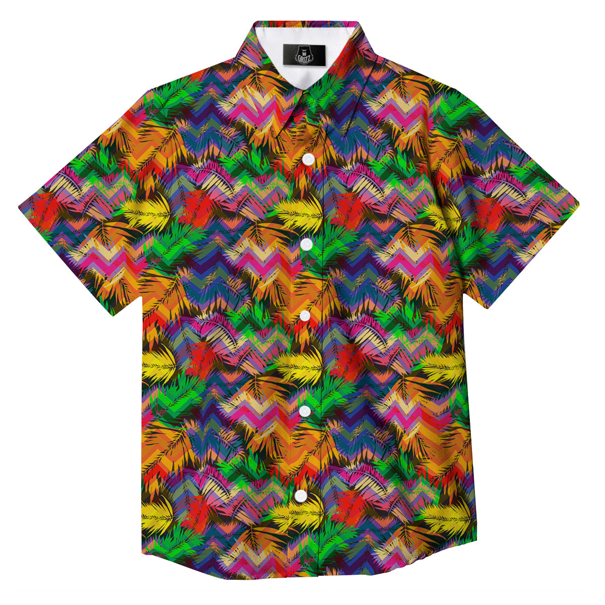 Psychedelic Zigzag Tropical Print Pattern Button Up Shirt-grizzshop